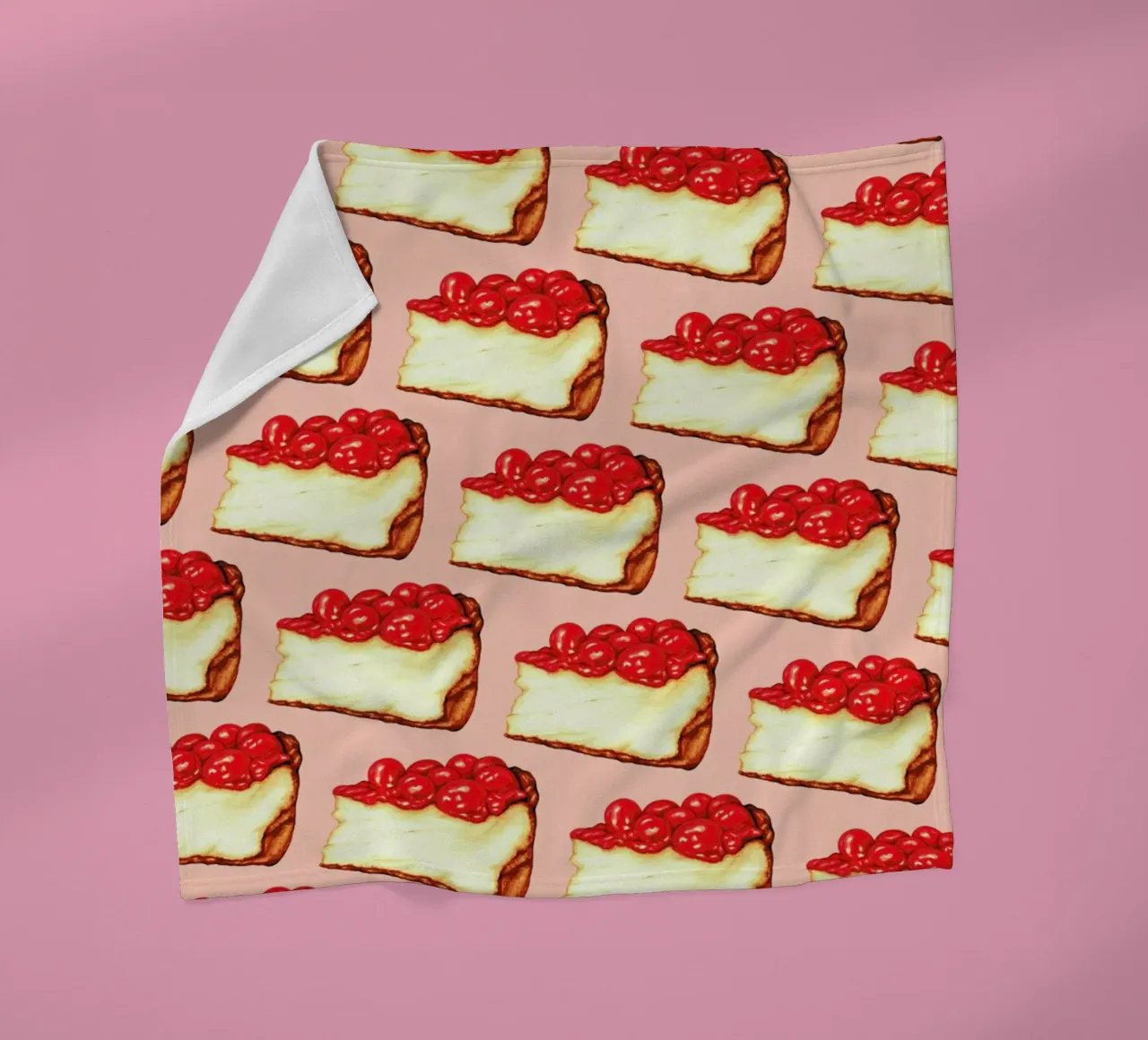 Cherry Cheesecake Pattern Pink fleece blanket by Kelly Gilleran