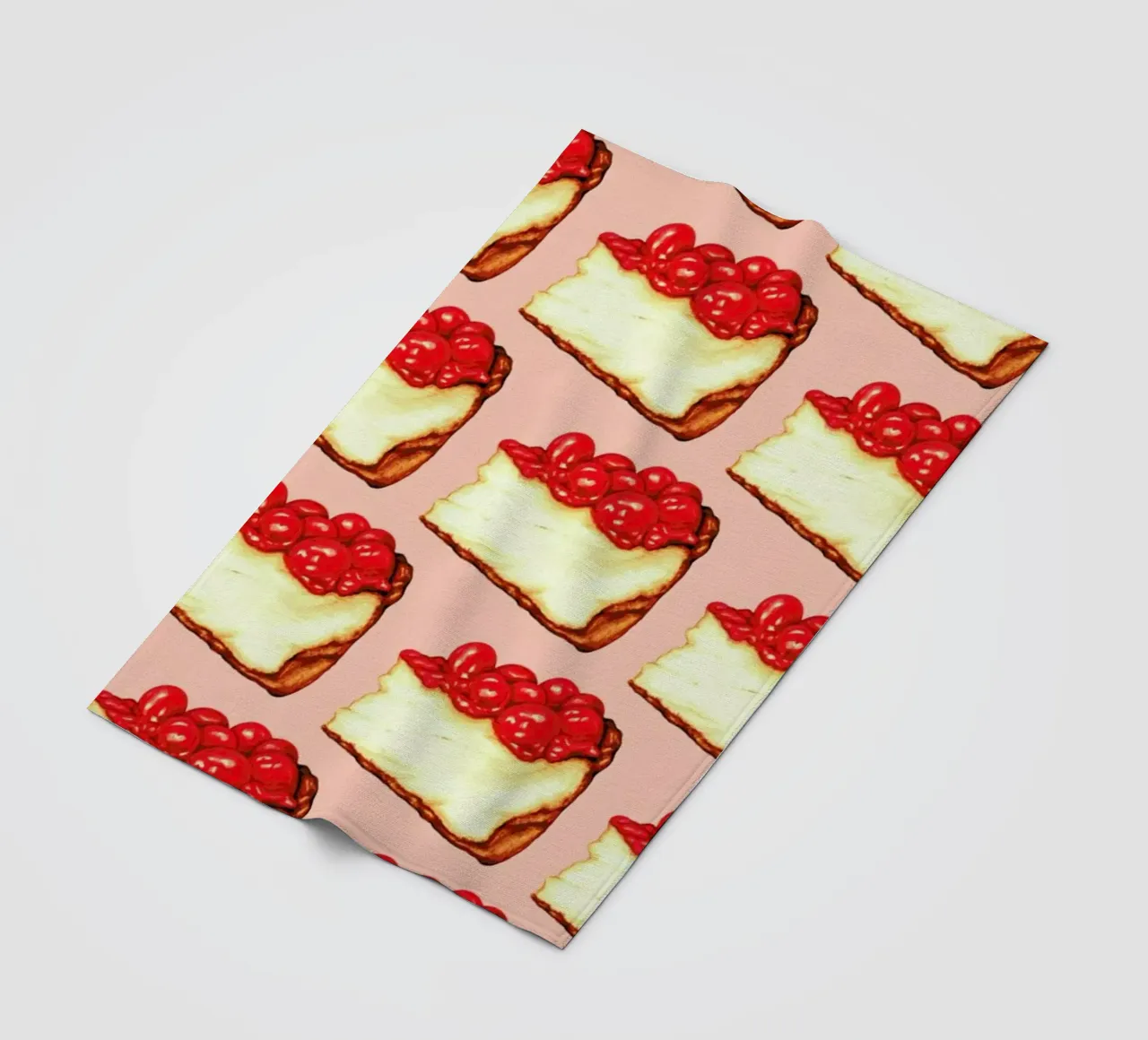 Cherry Cheesecake Pattern Pink fleece blanket by Kelly Gilleran