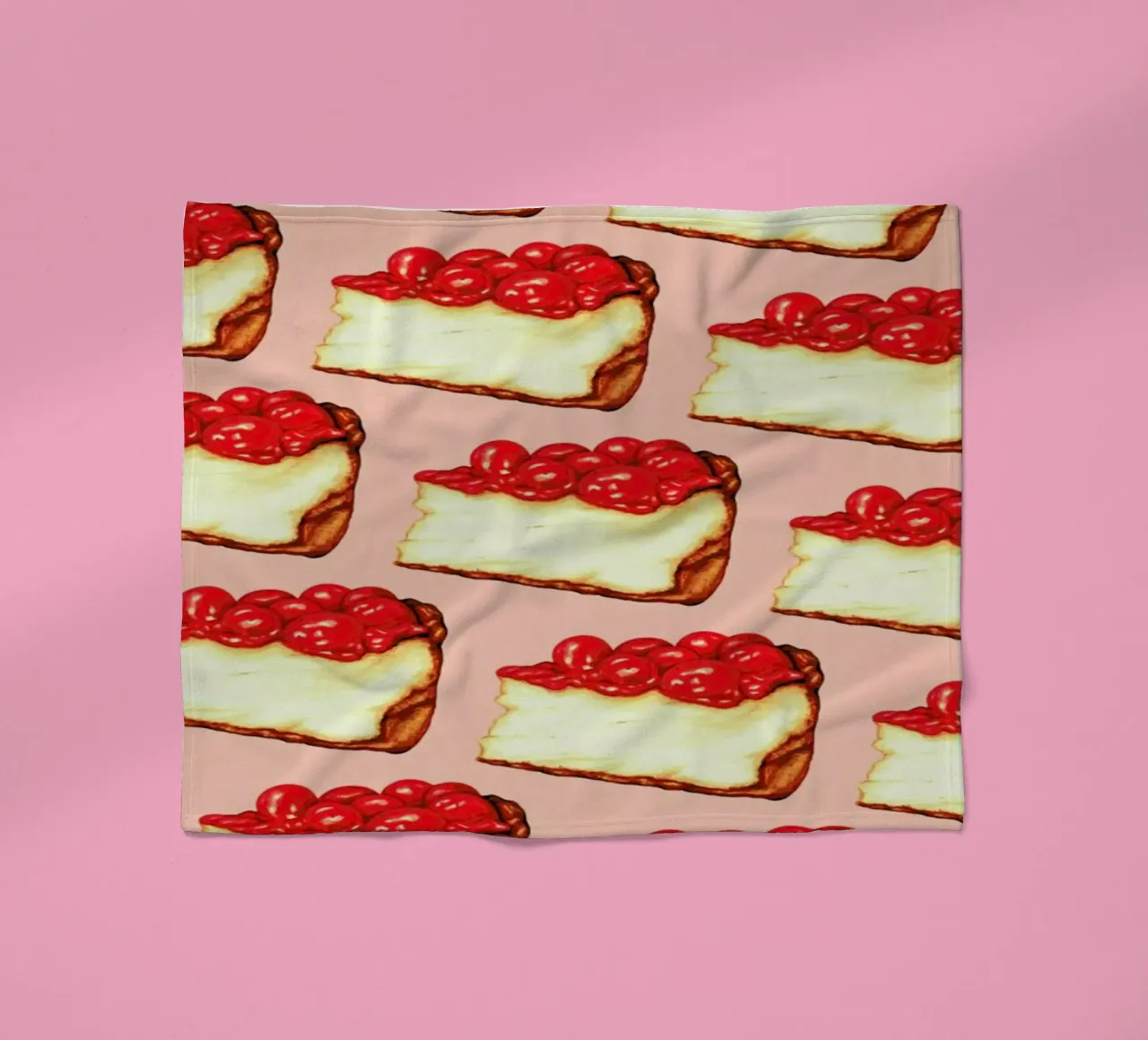 Cherry Cheesecake Pattern Pink fleece blanket by Kelly Gilleran