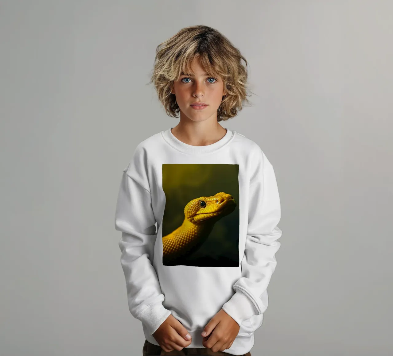 Gros plan sur un python jaune vif enroulé sur lui-même. sweat enfant de DesignDoodle