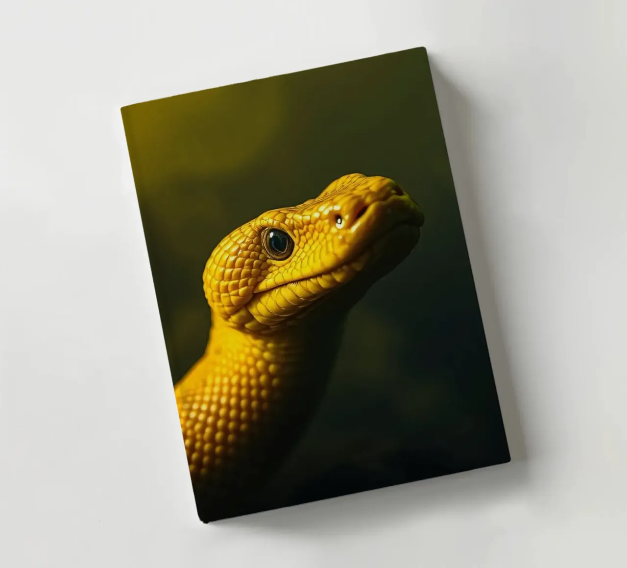 Gros plan sur un python jaune vif enroulé sur lui-même. carnet de notes de DesignDoodle