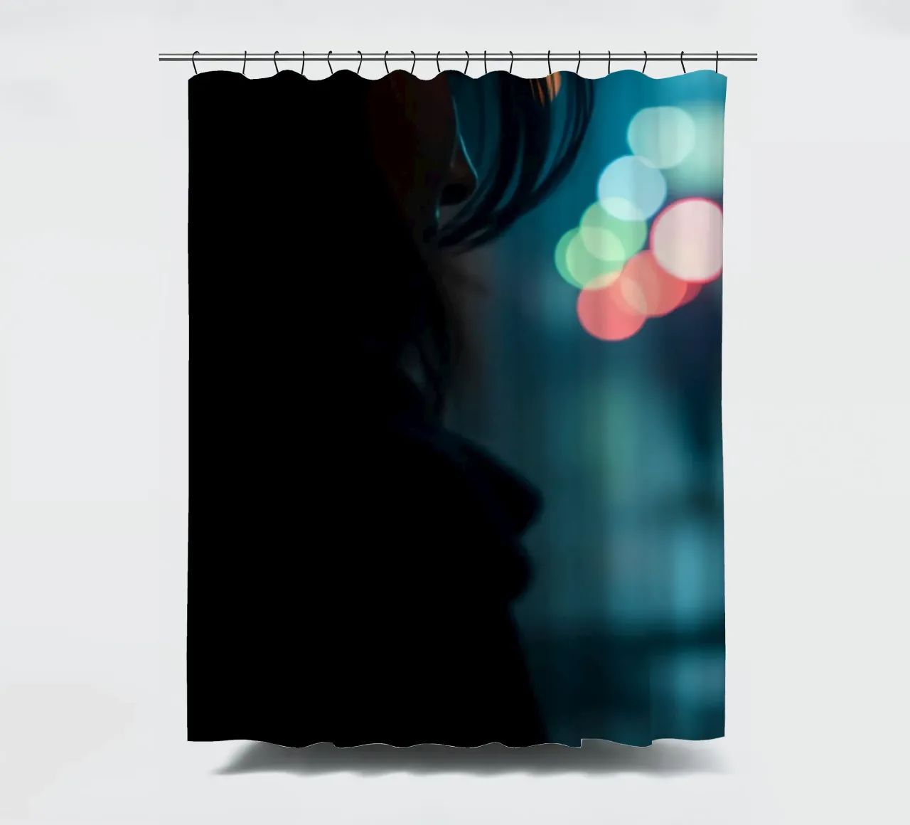 A woman stands in a dimly lit street, gazing in distance shower curtain by DesignDoodle