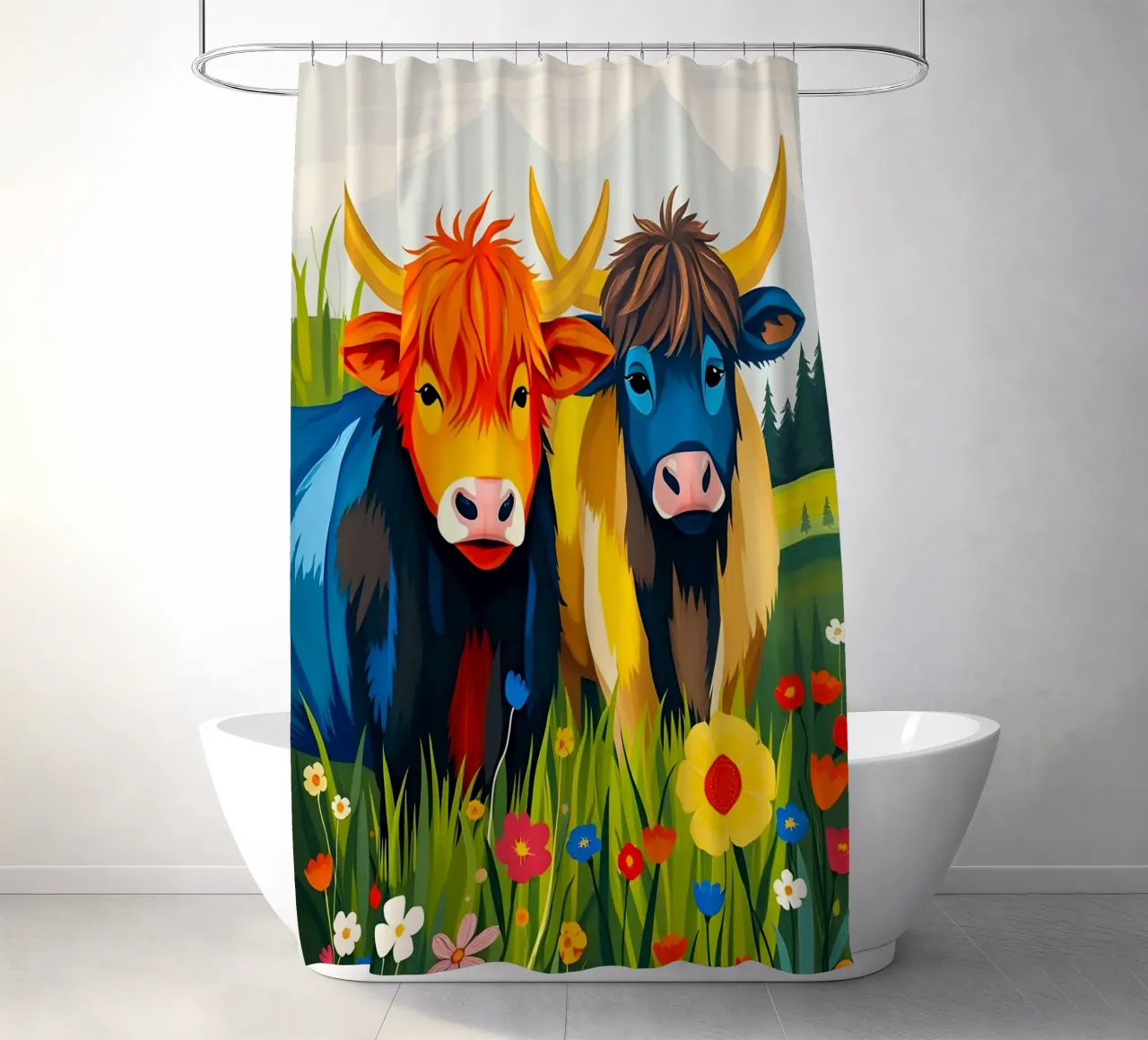 MUCCHE HIGHLAND POP ART tenda da doccia da ARTOMATIC