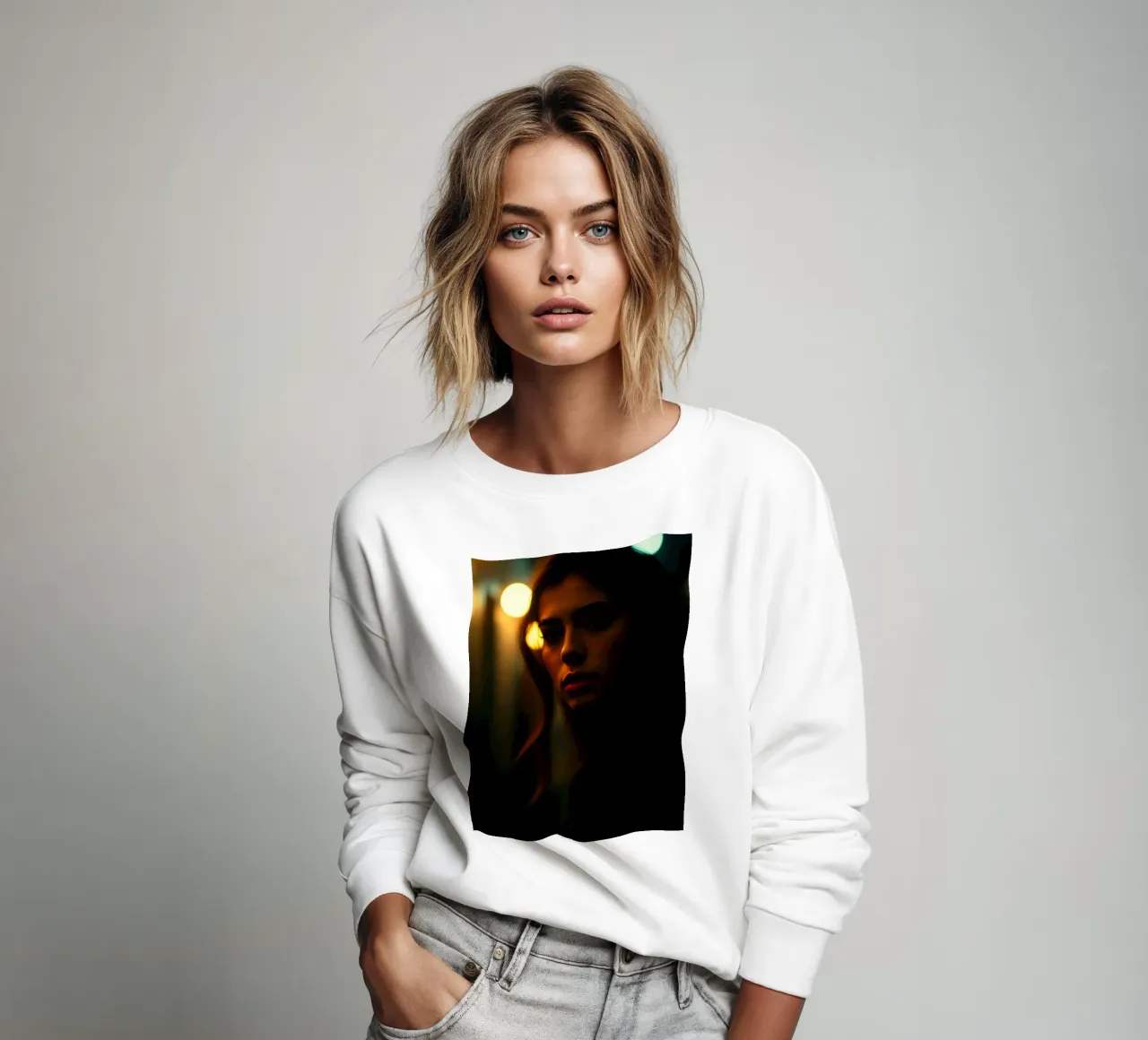 Een jonge vrouw staart peinzend sweatshirt van DesignDoodle