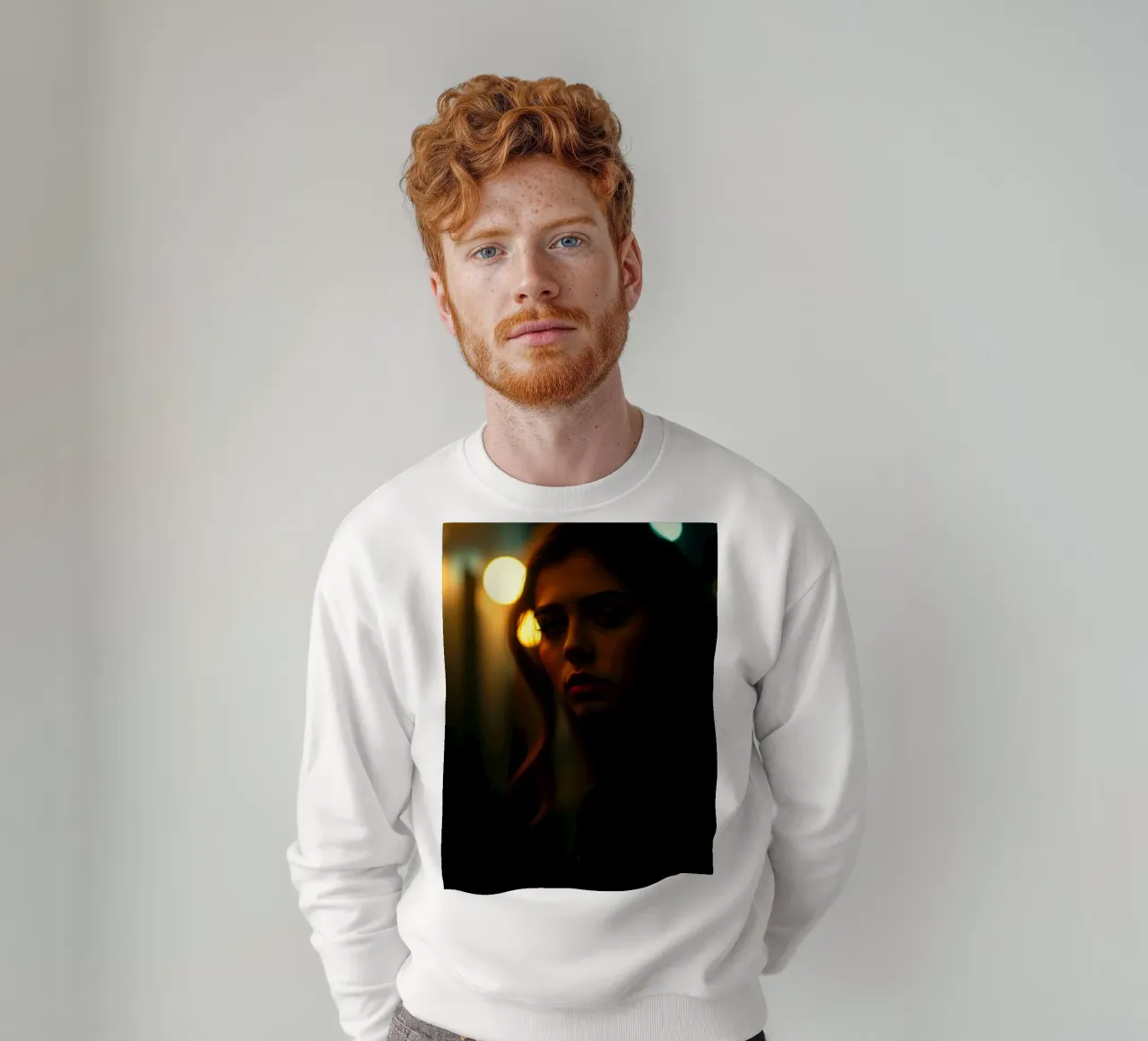 Een jonge vrouw staart peinzend sweatshirt van DesignDoodle