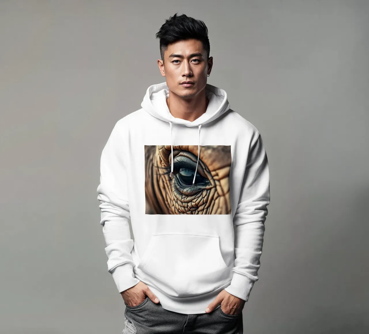Close-up of an elephant's eye revealing intricate details hoodie by DesignDoodle