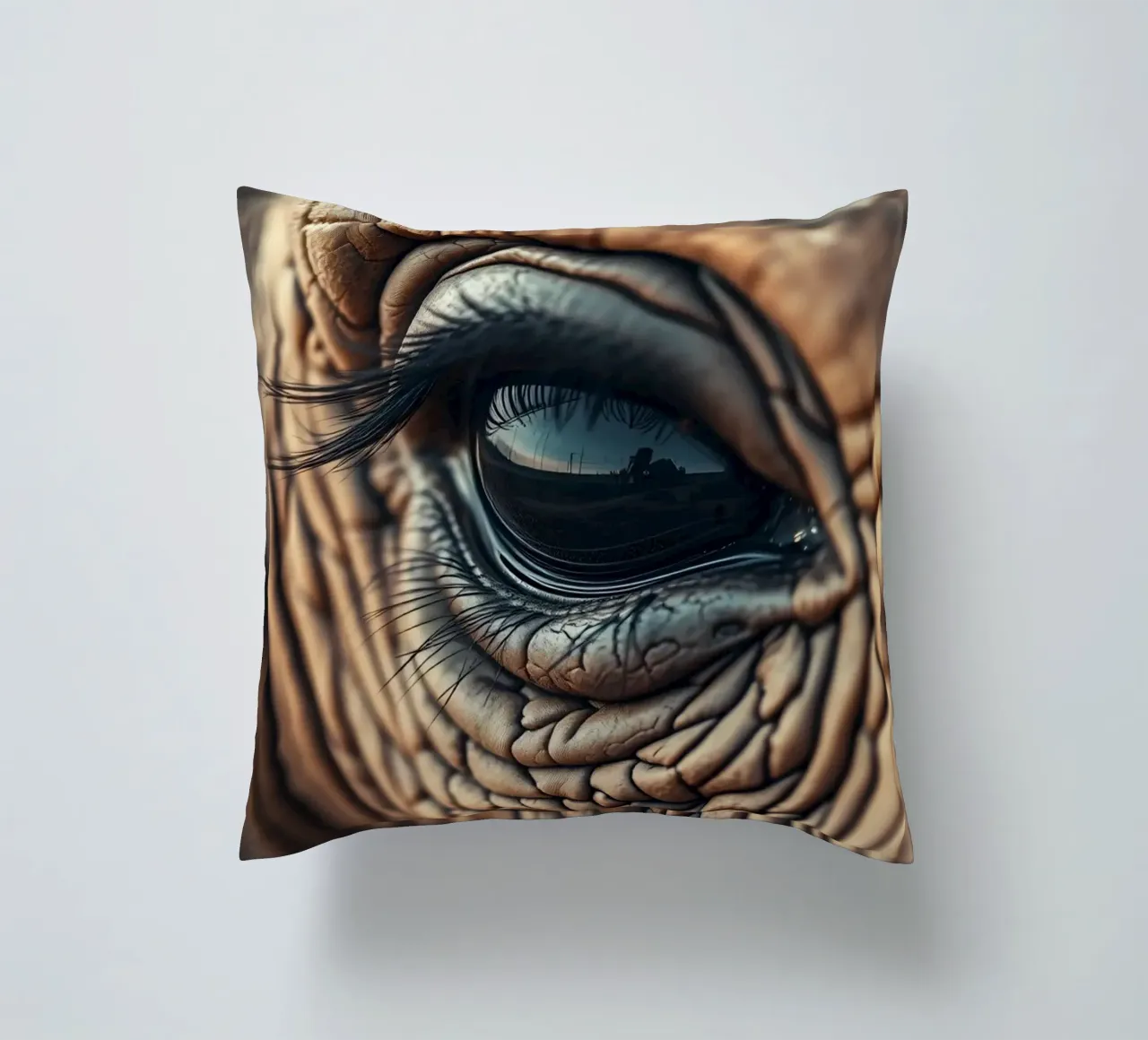 Close-up of an elephant's eye revealing intricate details decorative cushion by DesignDoodle