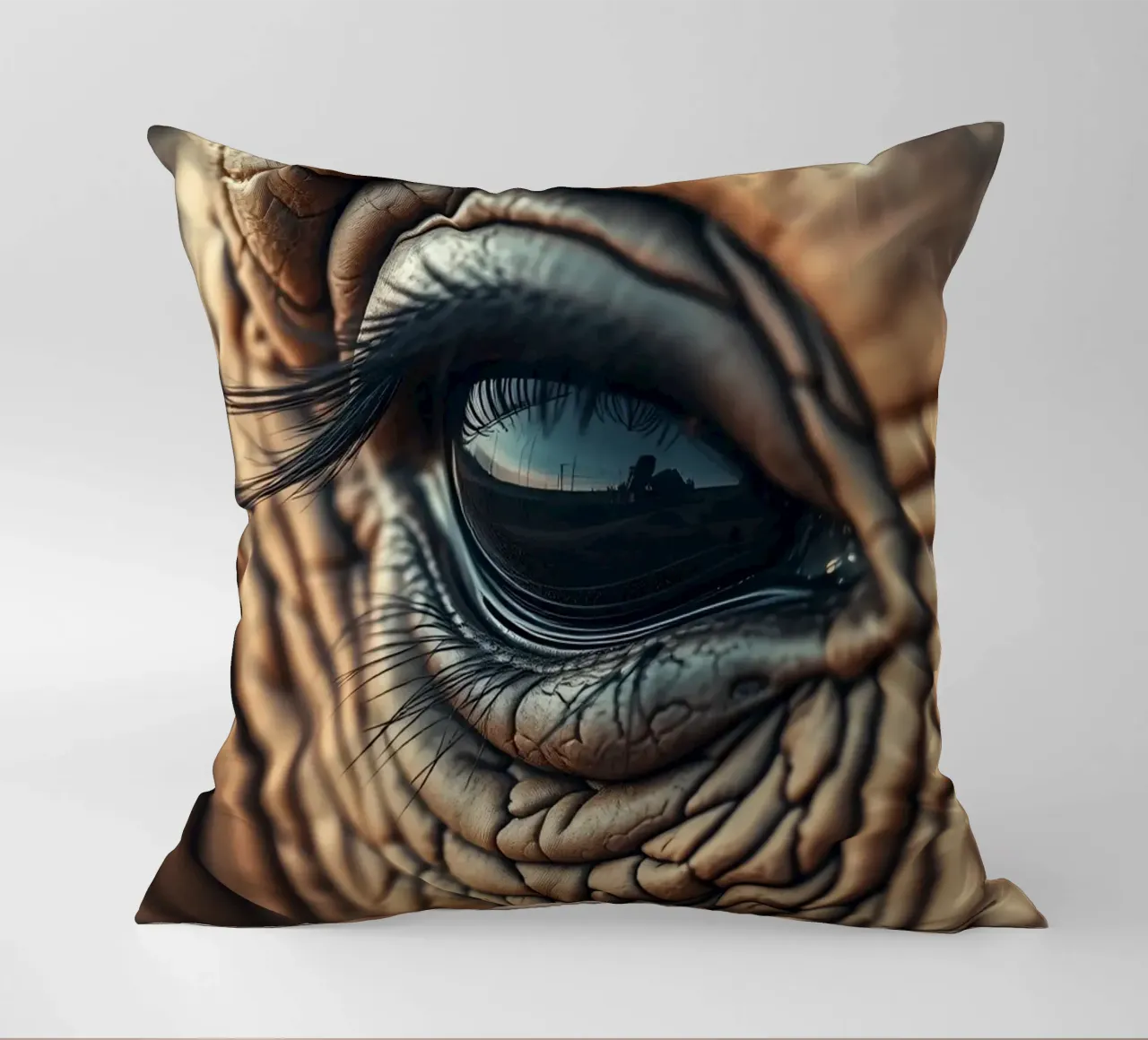 Close-up of an elephant's eye revealing intricate details decorative cushion by DesignDoodle
