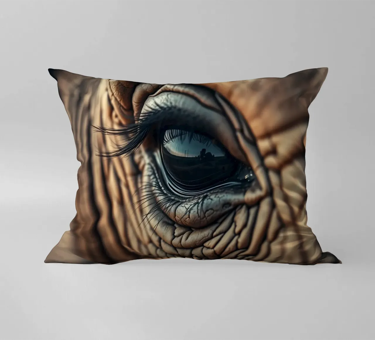 Close-up of an elephant's eye revealing intricate details decorative cushion by DesignDoodle