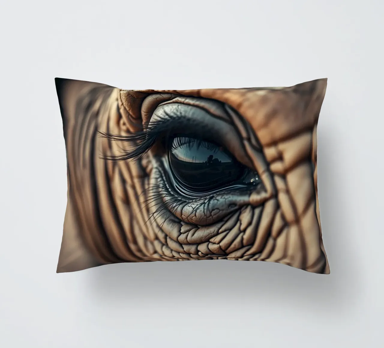 Close-up of an elephant's eye revealing intricate details decorative cushion by DesignDoodle