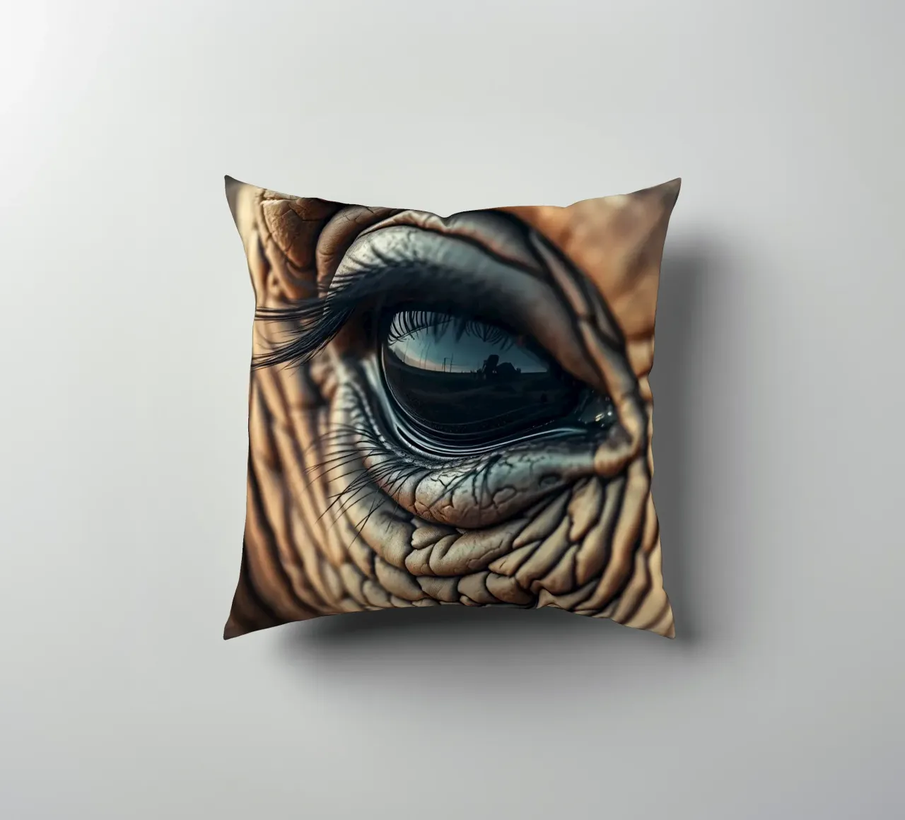 Close-up of an elephant's eye revealing intricate details decorative cushion by DesignDoodle