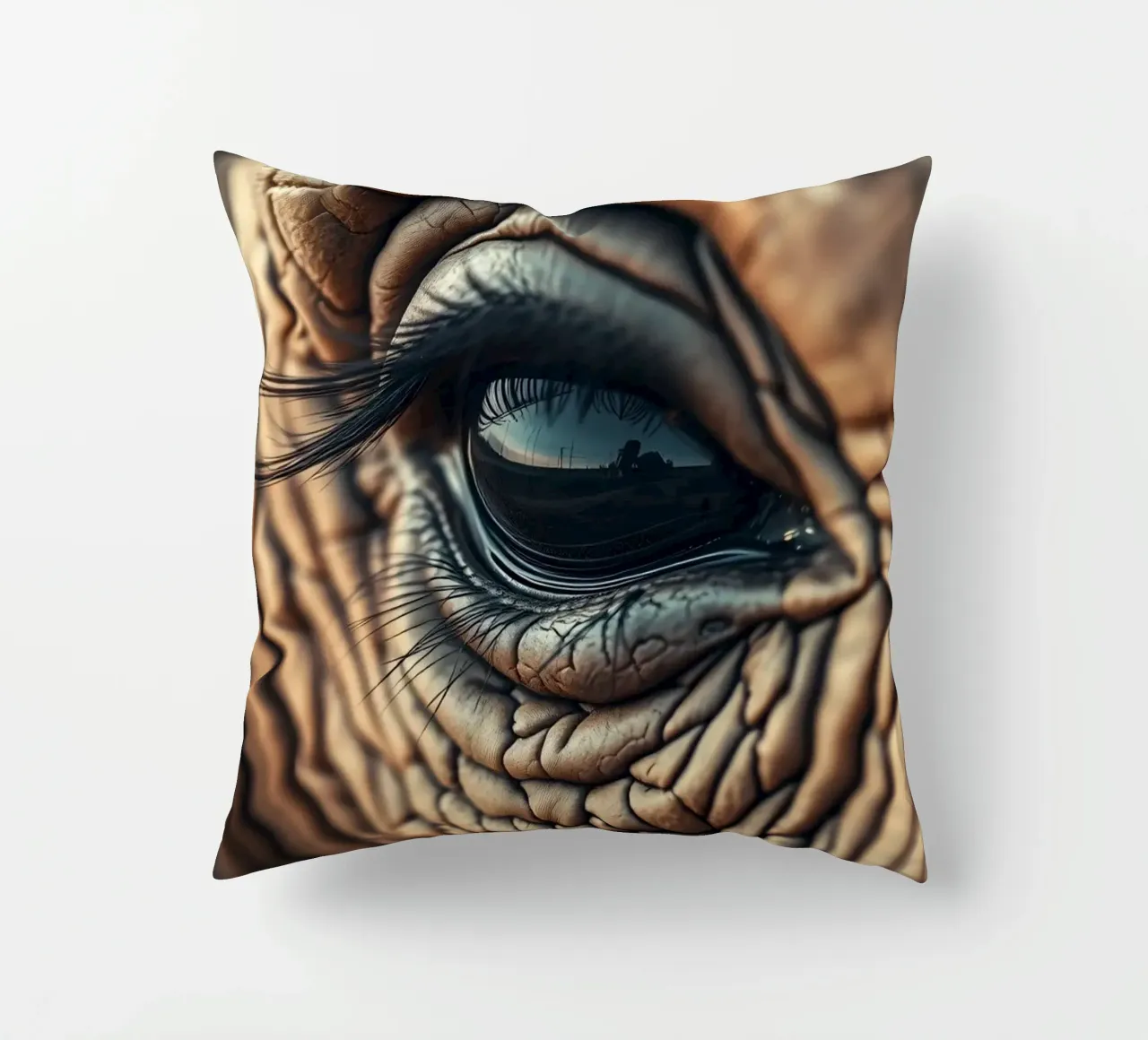 Close-up of an elephant's eye revealing intricate details decorative cushion by DesignDoodle
