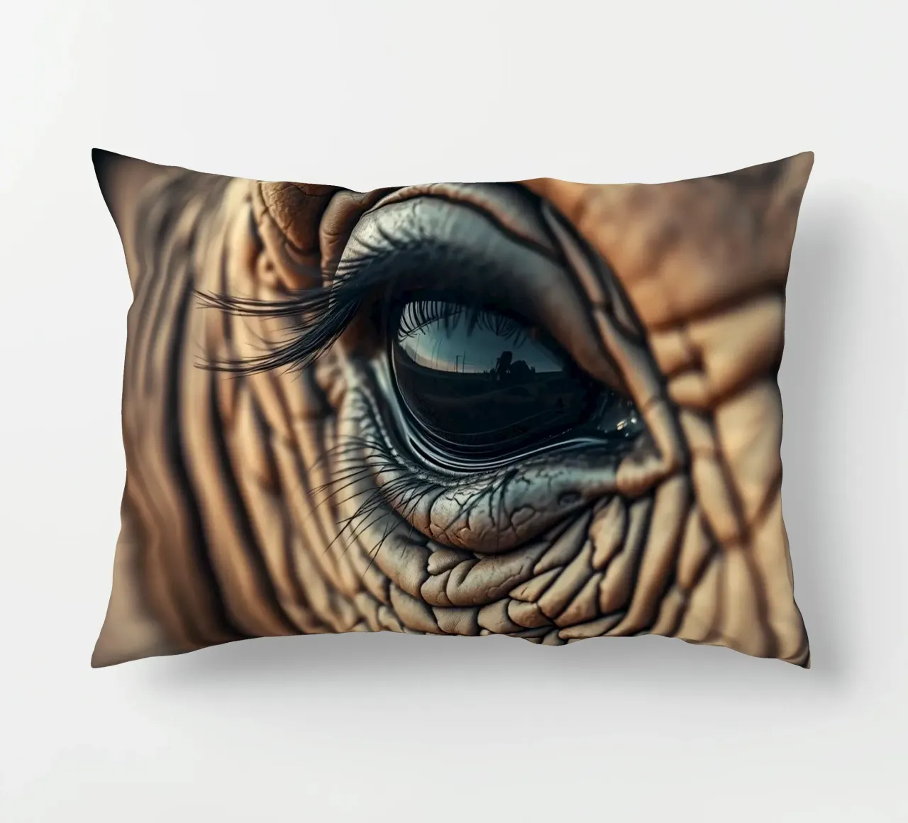 Close-up of an elephant's eye revealing intricate details decorative cushion by DesignDoodle