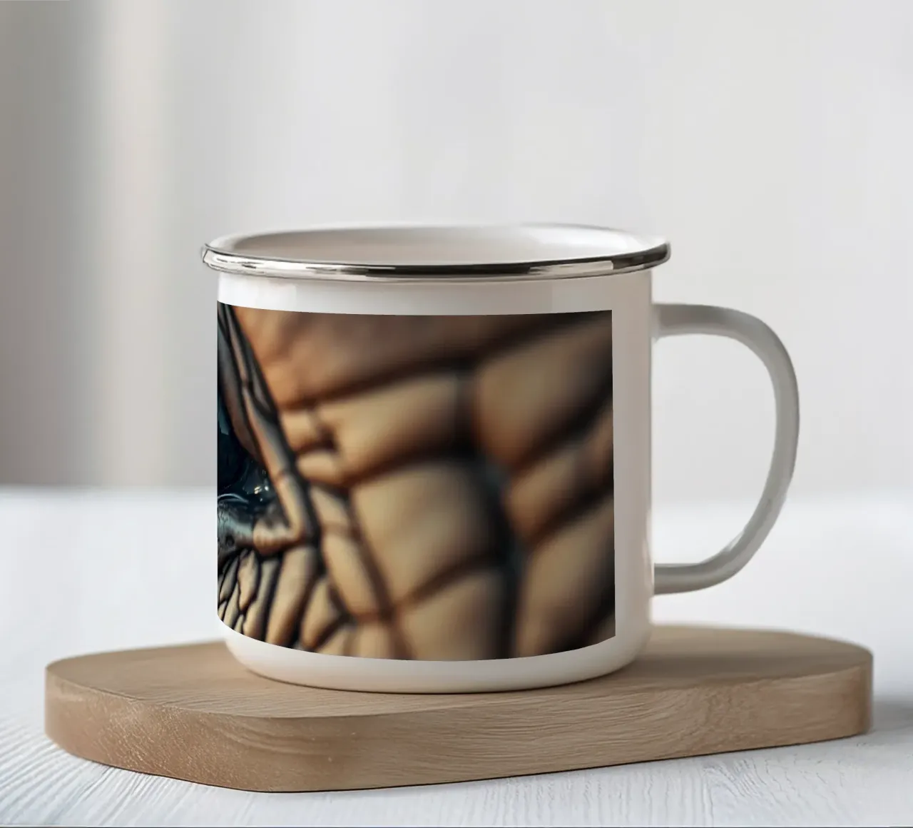 Gros plan de l'œil d'un éléphant révélant des détails complexes mug en émail de DesignDoodle