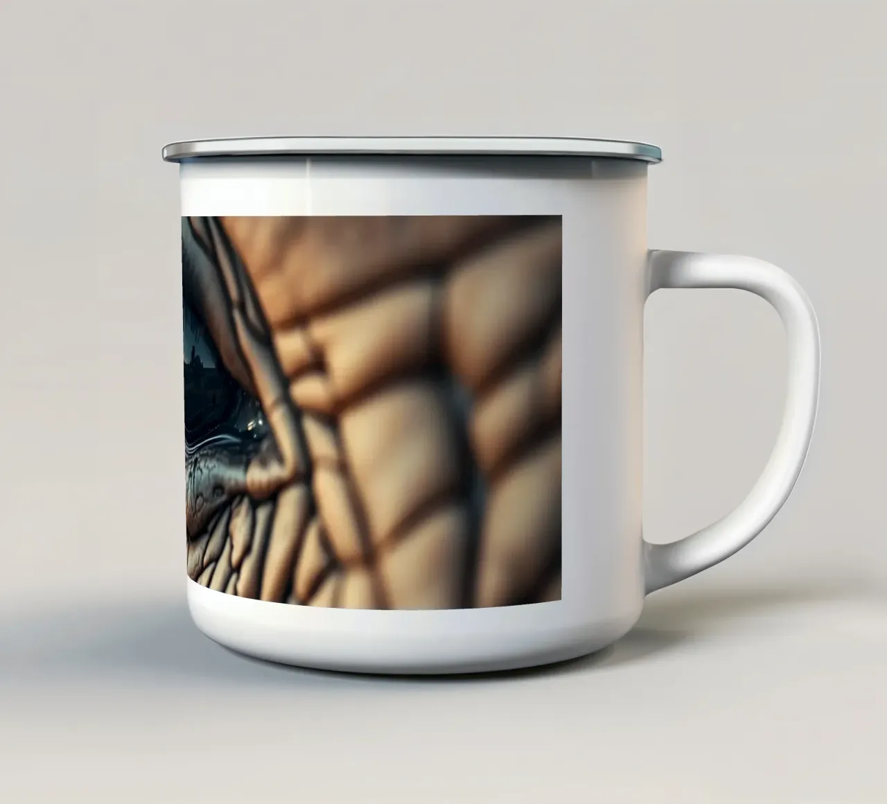 Gros plan de l'œil d'un éléphant révélant des détails complexes mug en émail de DesignDoodle