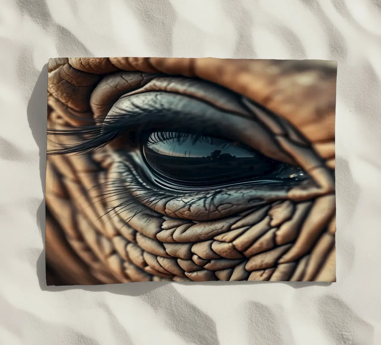 Close-up of an elephant's eye revealing intricate details beach towel by DesignDoodle