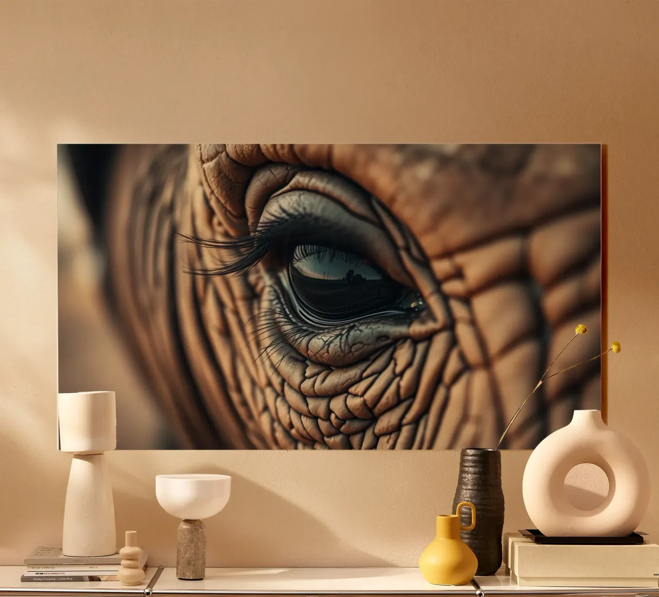 Primer plano del ojo de un elefante que revela intrincados detalles metacrilato de DesignDoodle