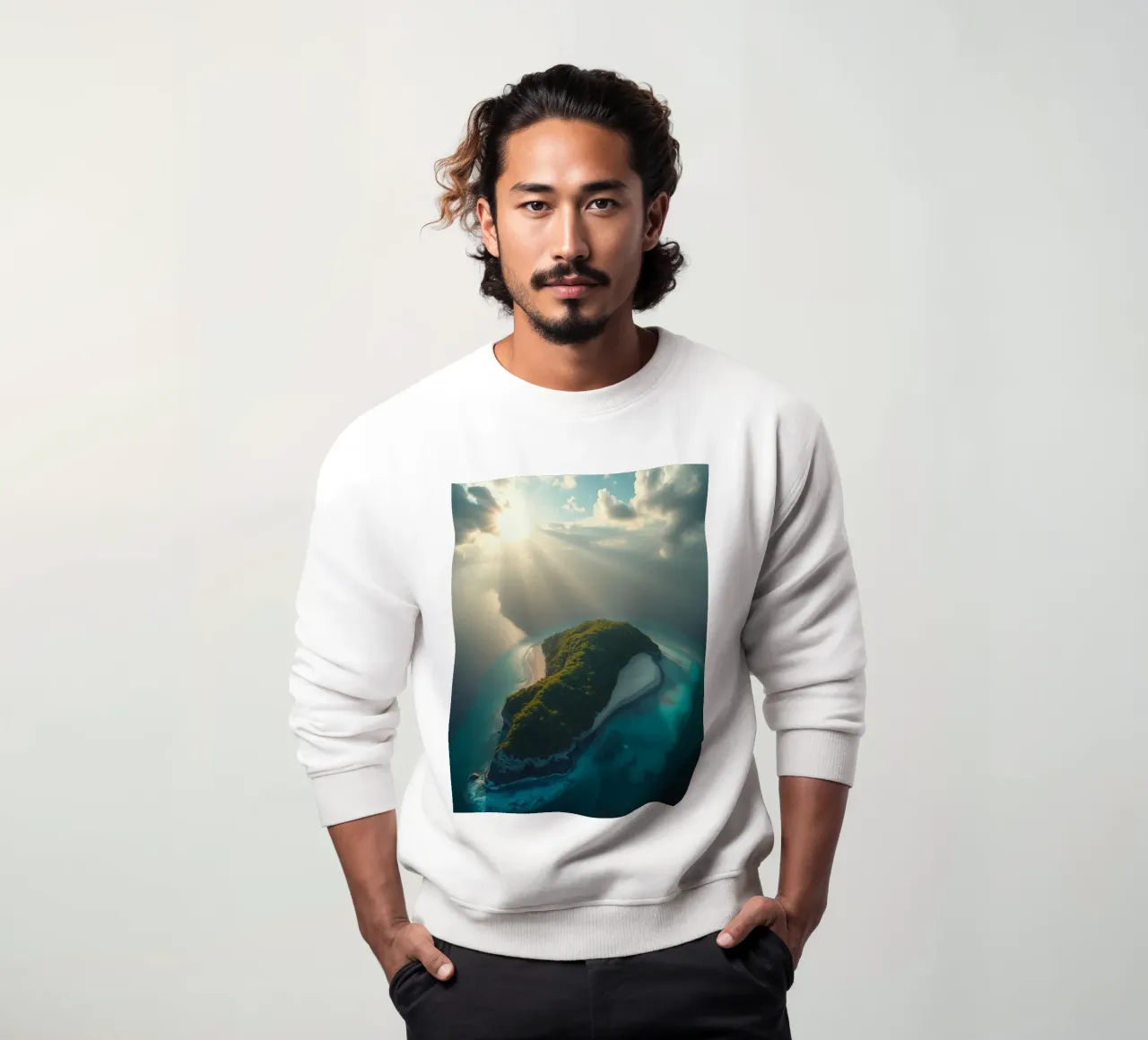 Vue aérienne d'une île entourée d'eau cristalline sweat de DesignDoodle