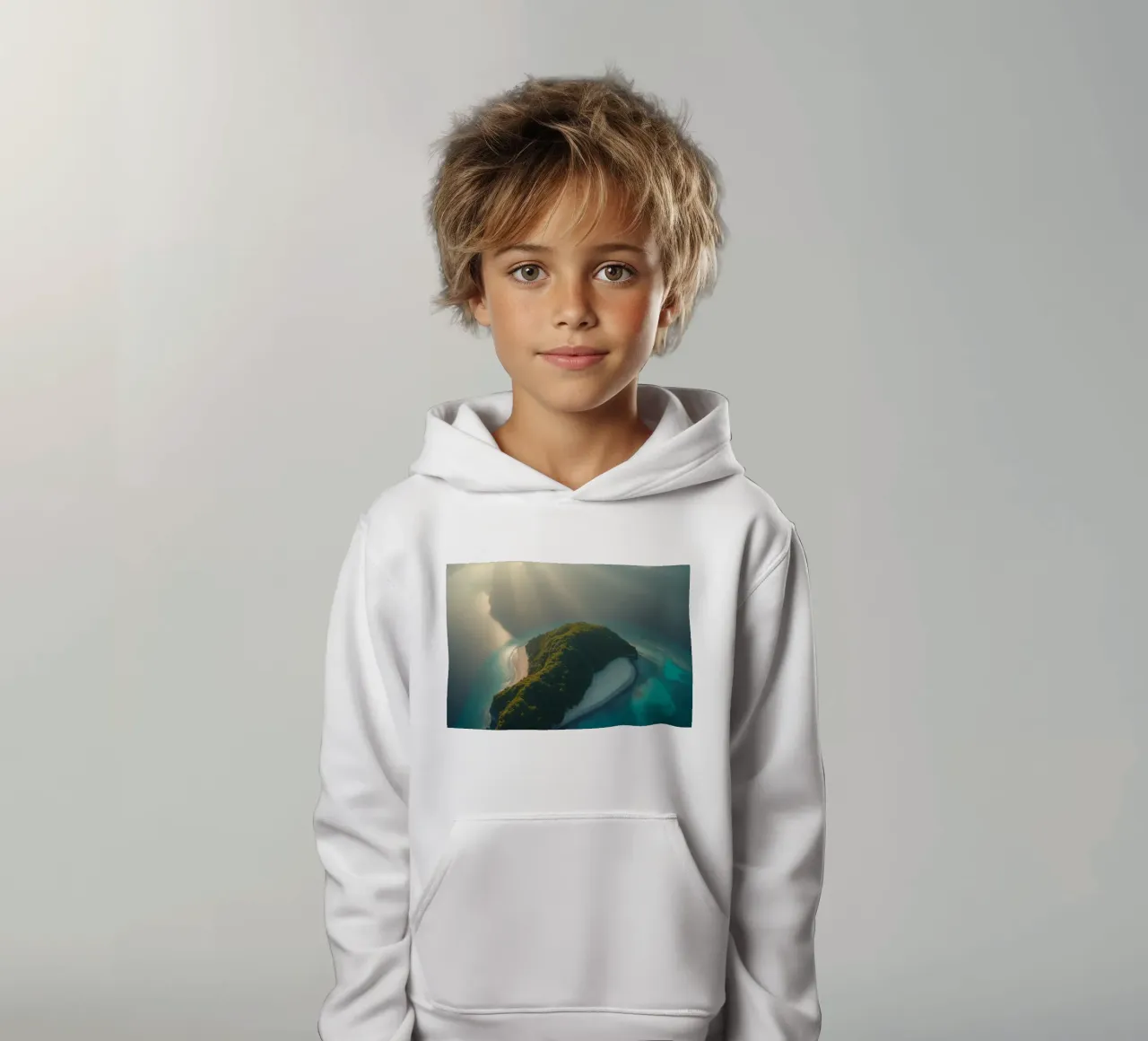 Vue aérienne d'une île entourée d'eau cristalline sweat à capuche enfant de DesignDoodle