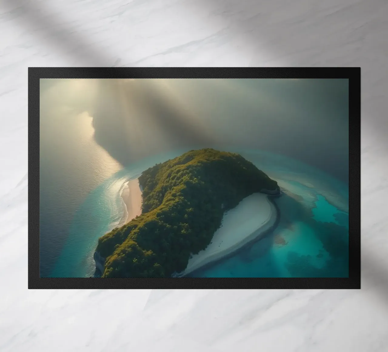 Vue aérienne d'une île entourée d'eau cristalline paillasson de DesignDoodle