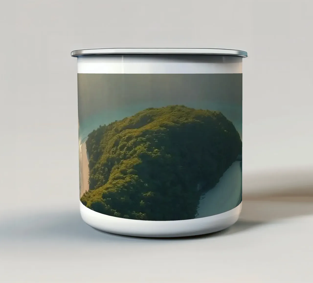 Vue aérienne d'une île entourée d'eau cristalline mug en émail de DesignDoodle