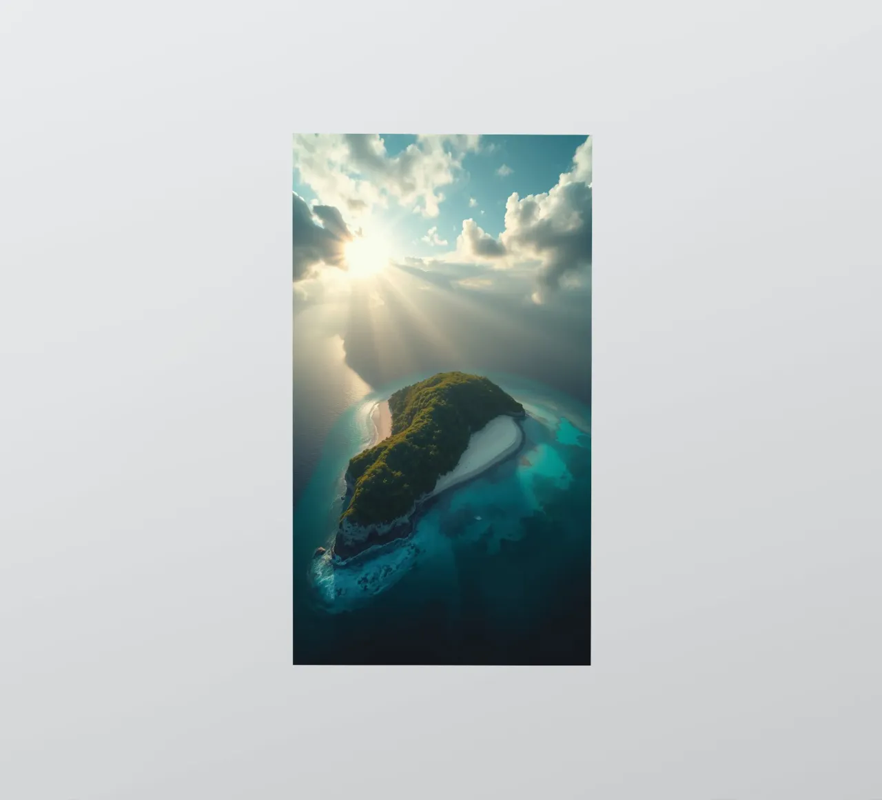 Vue aérienne d'une île entourée d'eau cristalline autocollant de DesignDoodle