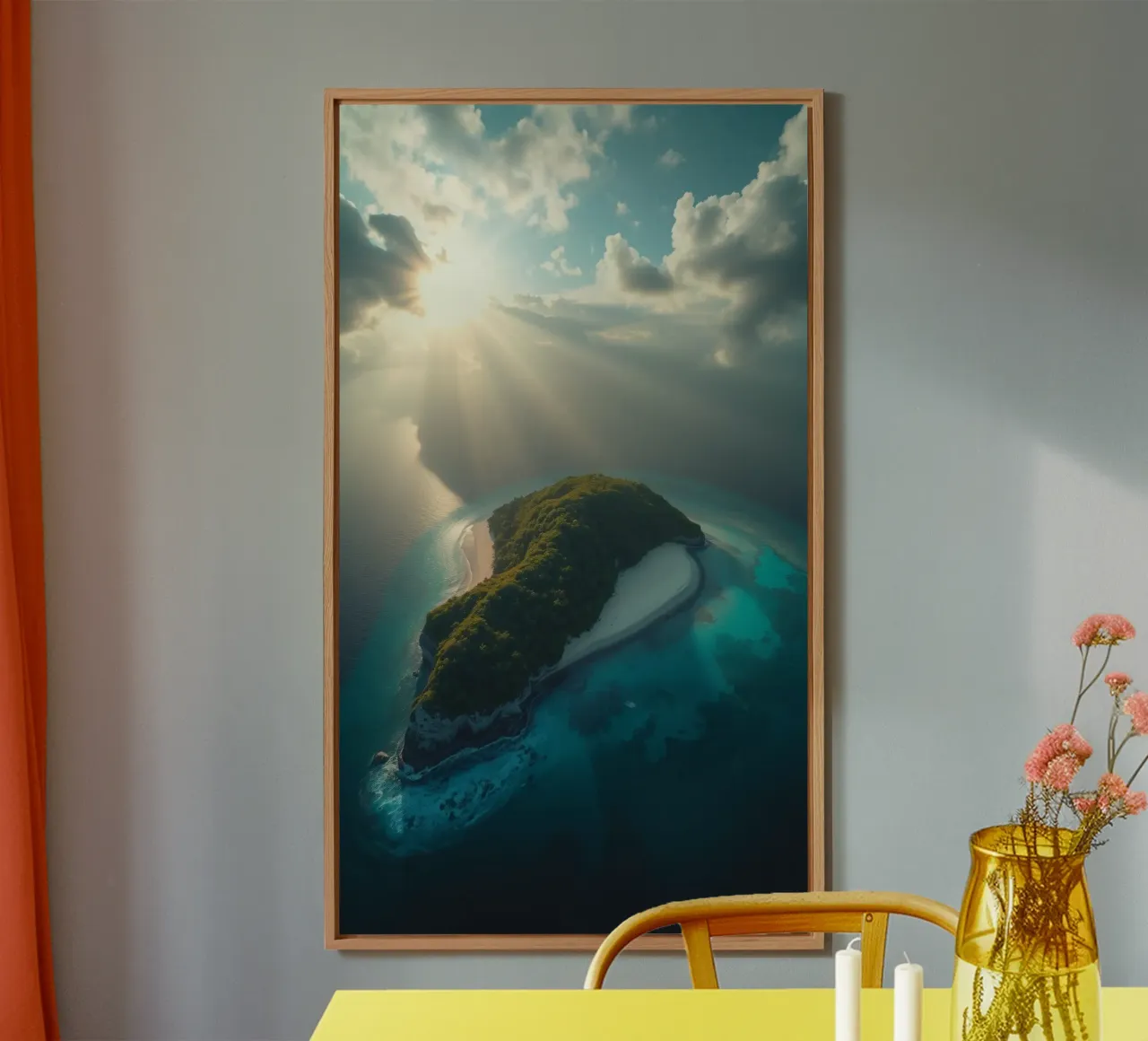 Vue aérienne d'une île entourée d'eau cristalline alu dibond de DesignDoodle
