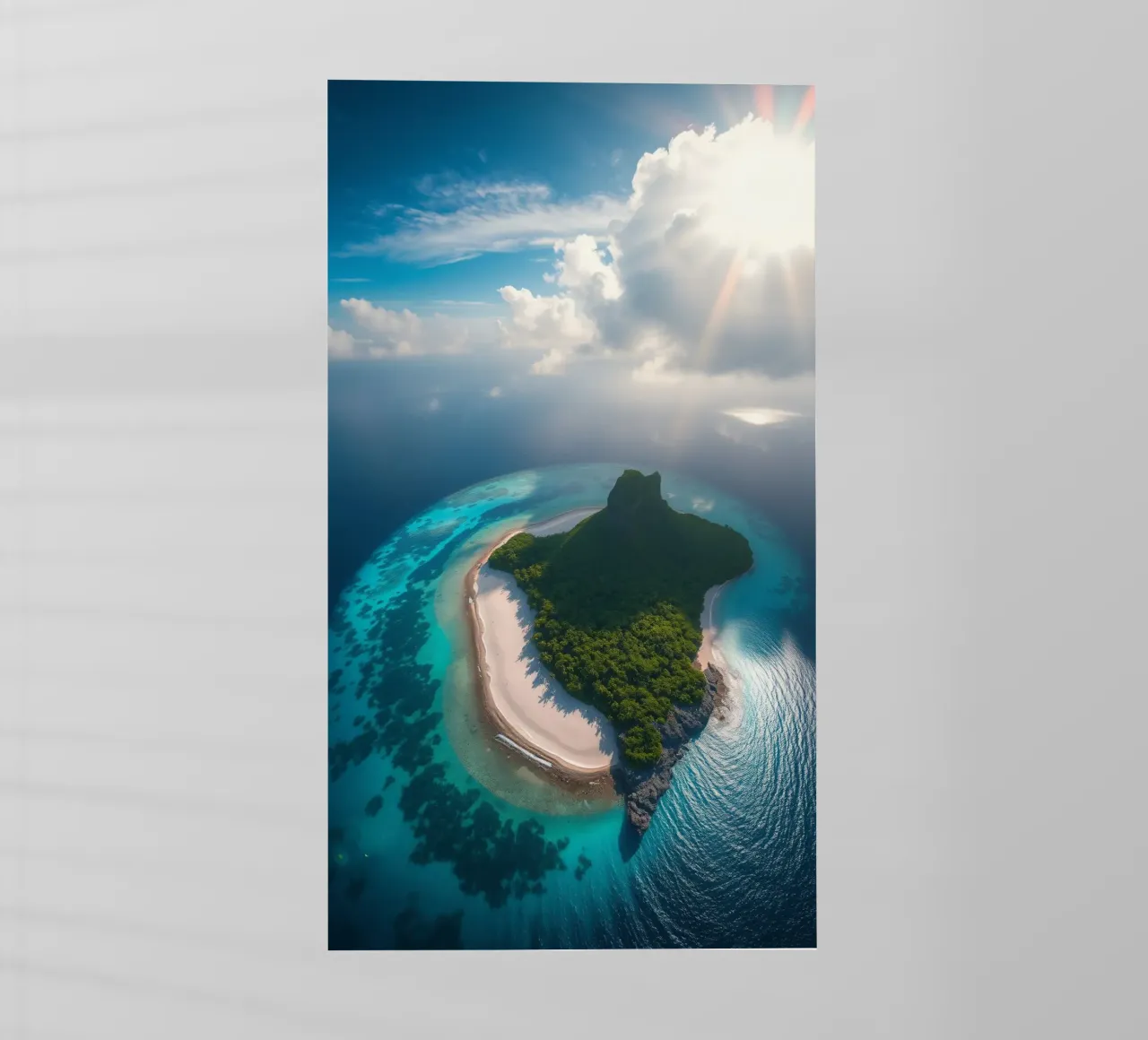 Vista aerea di un'isola tropicale circondata da acque cristalline pellicola backlit da DesignDoodle