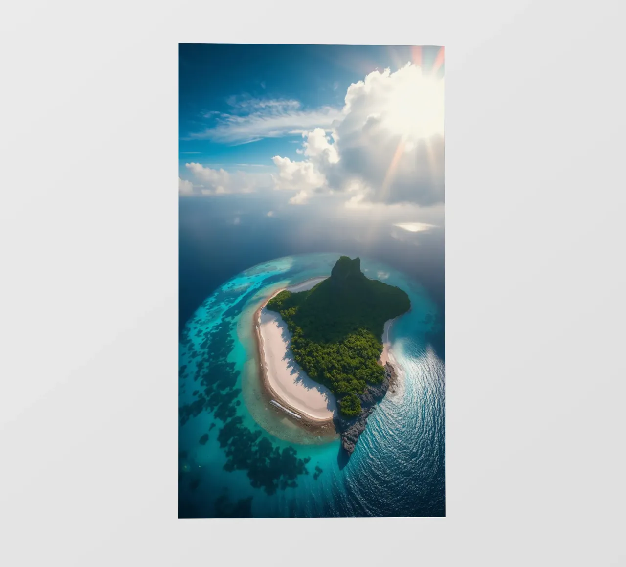 Vista aerea di un'isola tropicale circondata da acque cristalline pellicola backlit da DesignDoodle
