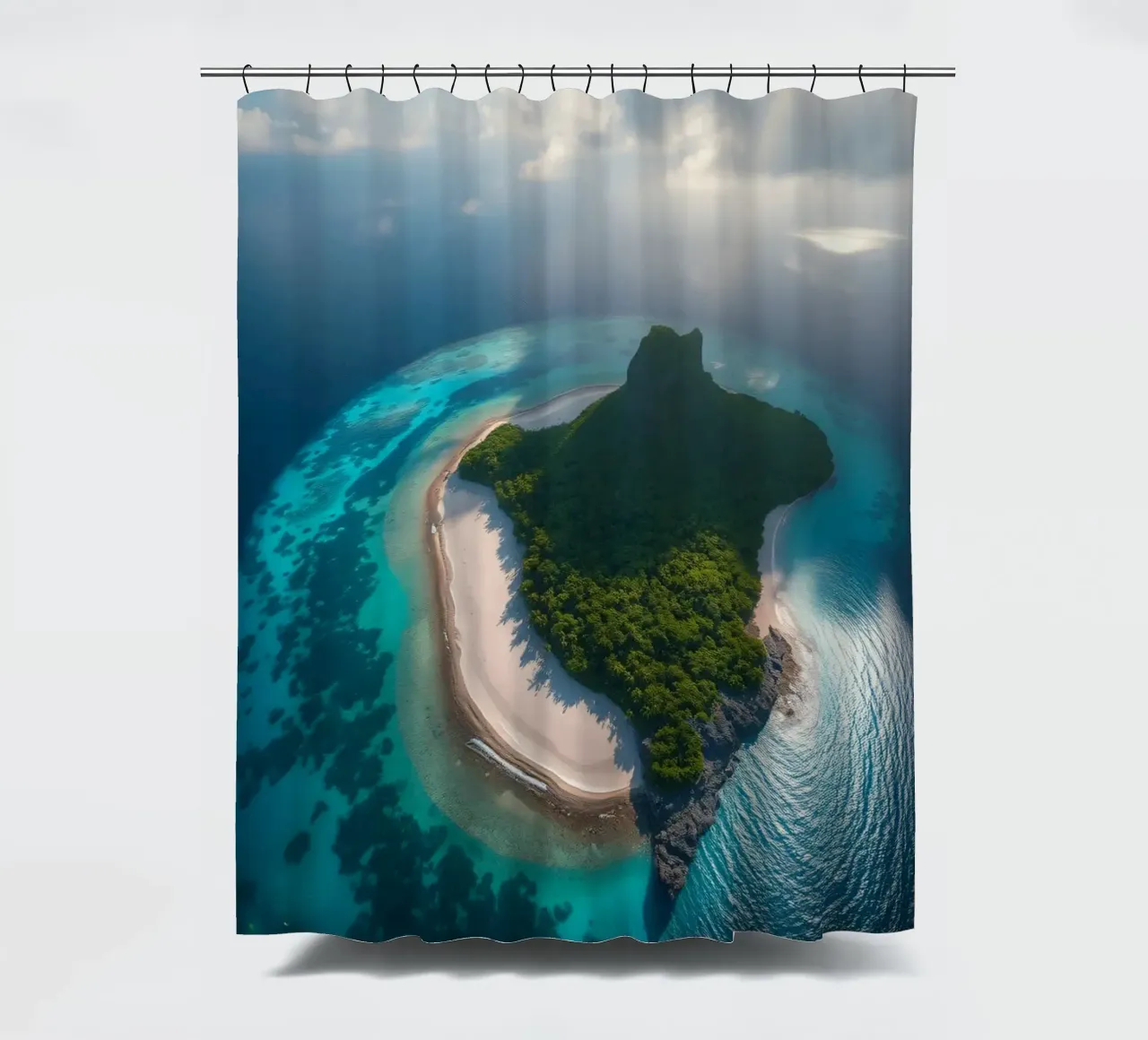 Vue aérienne d'une île tropicale entourée d'eau claire rideau de douche de DesignDoodle