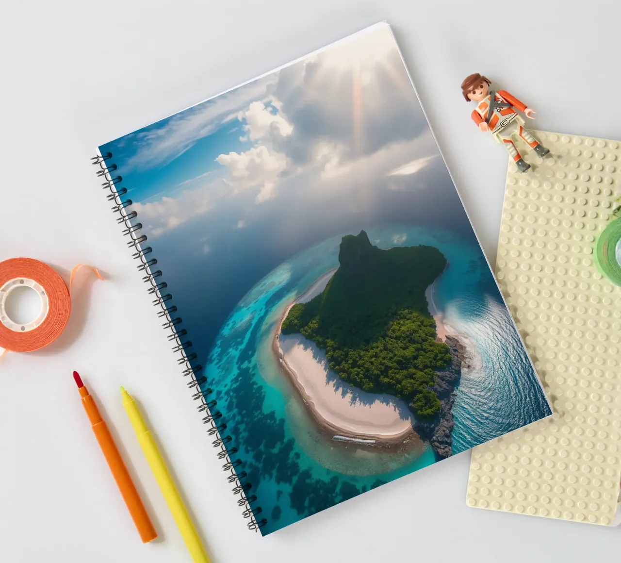 Aerial view of a tropical island surrounded by clear water spiral notebook by DesignDoodle