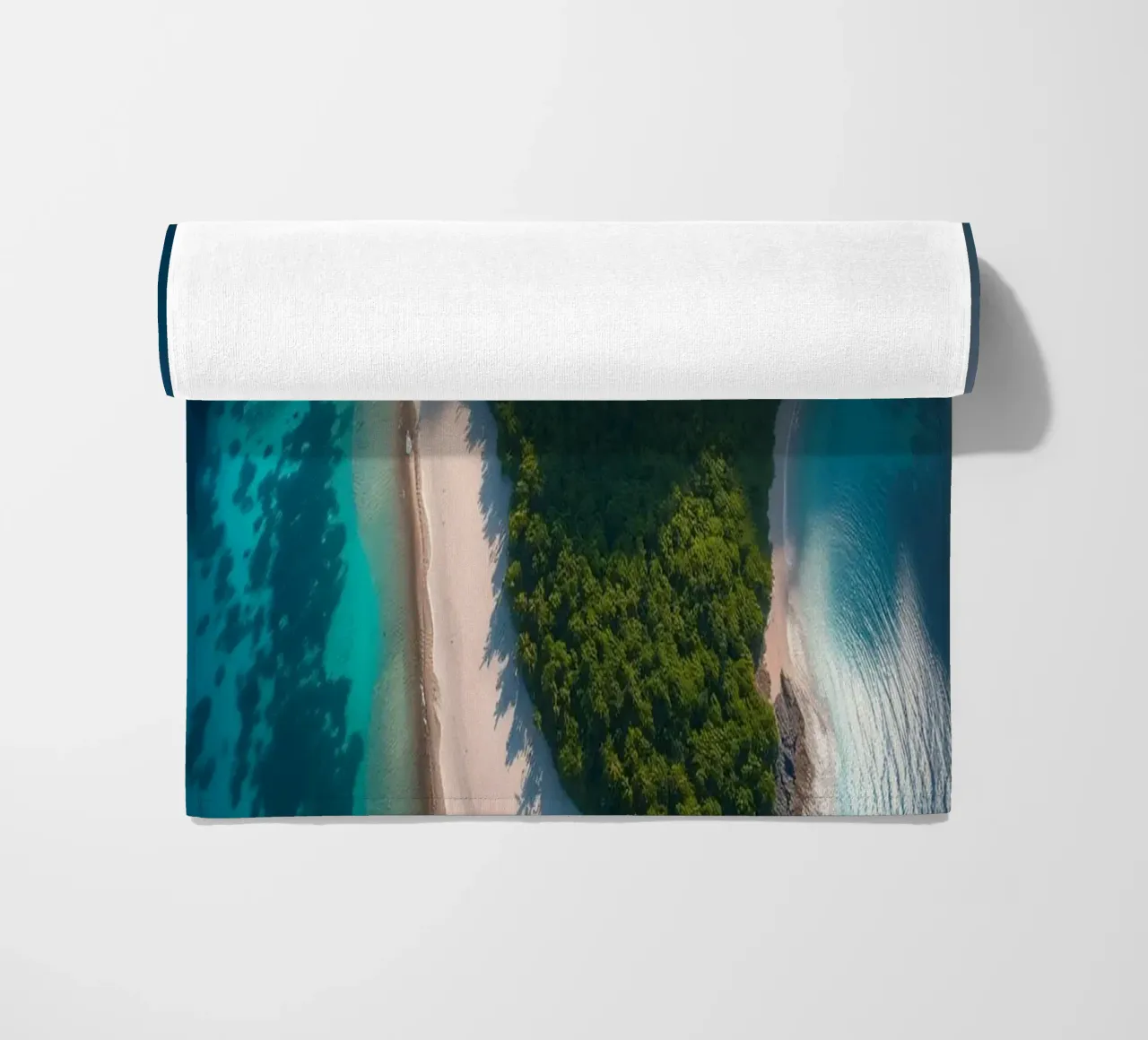 Vue aérienne d'une île tropicale entourée d'eau claire serviette de plage de DesignDoodle