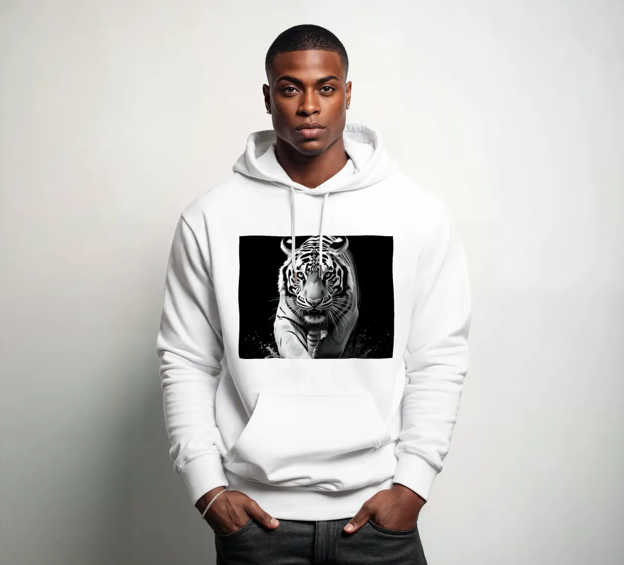 Majestätischer weißer Tiger läuft durchs Wasser Hoodie von DesignDoodle