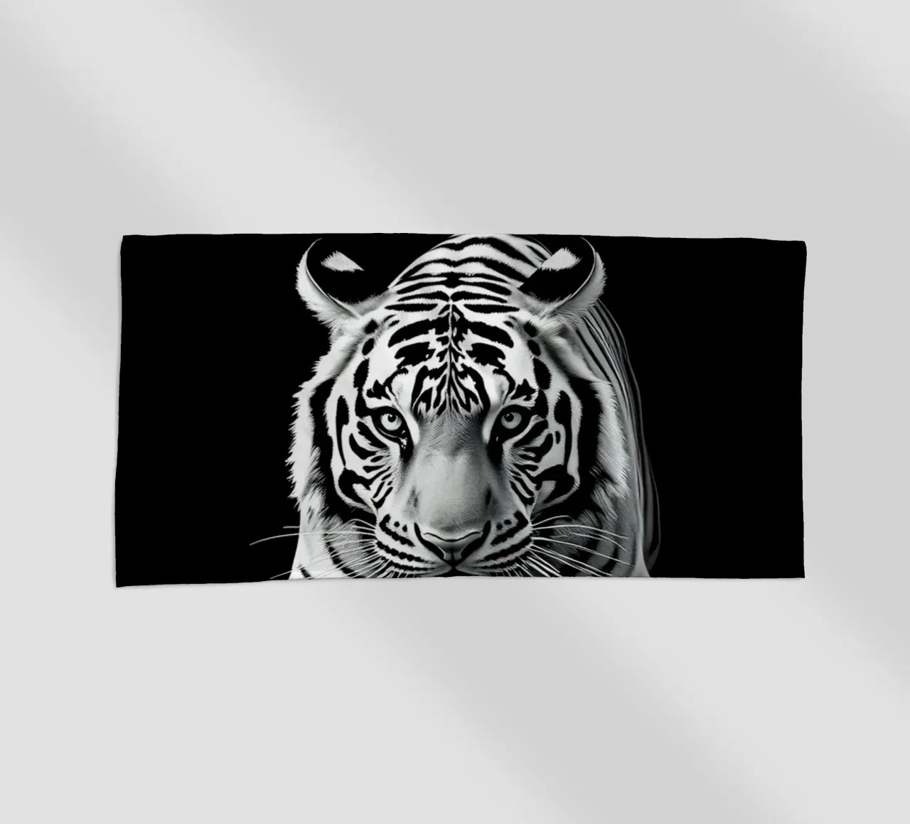 Majestic white tiger running through water beach towel by DesignDoodle
