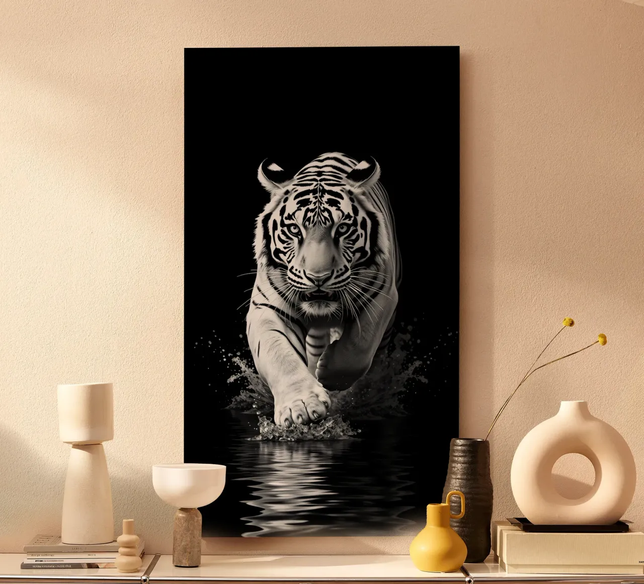 Majestueuze witte tijger rent door het water aluminium-dibond van DesignDoodle