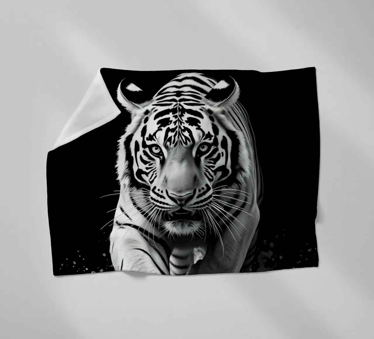 Majestic white tiger running through water fleece blanket by DesignDoodle
