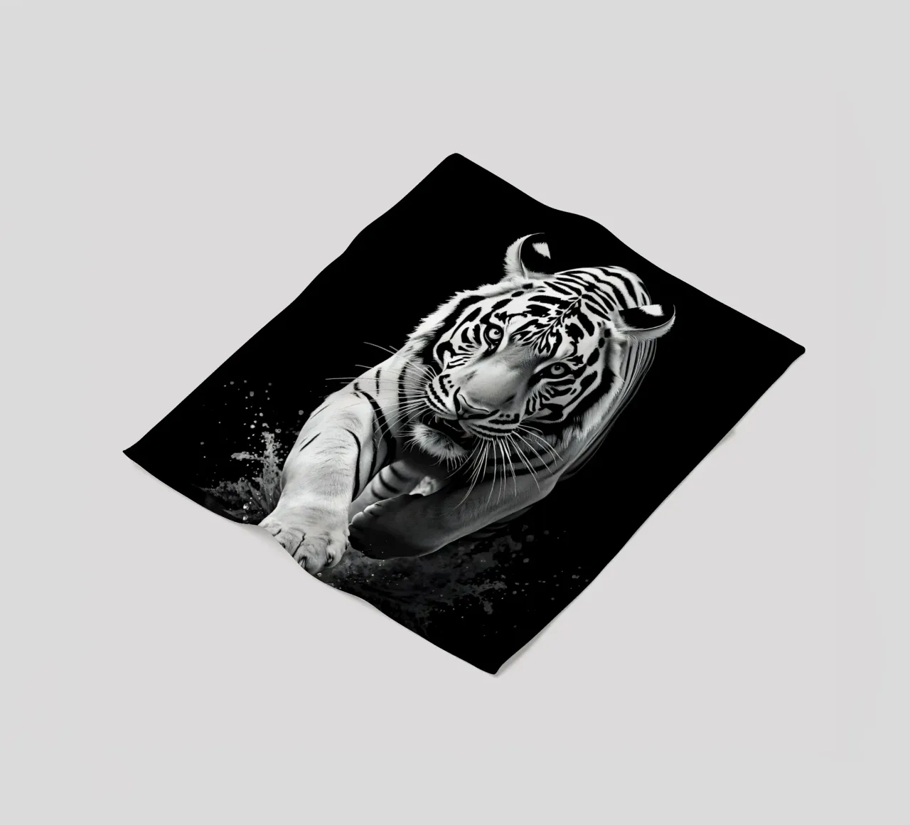 Majestic white tiger running through water fleece blanket by DesignDoodle