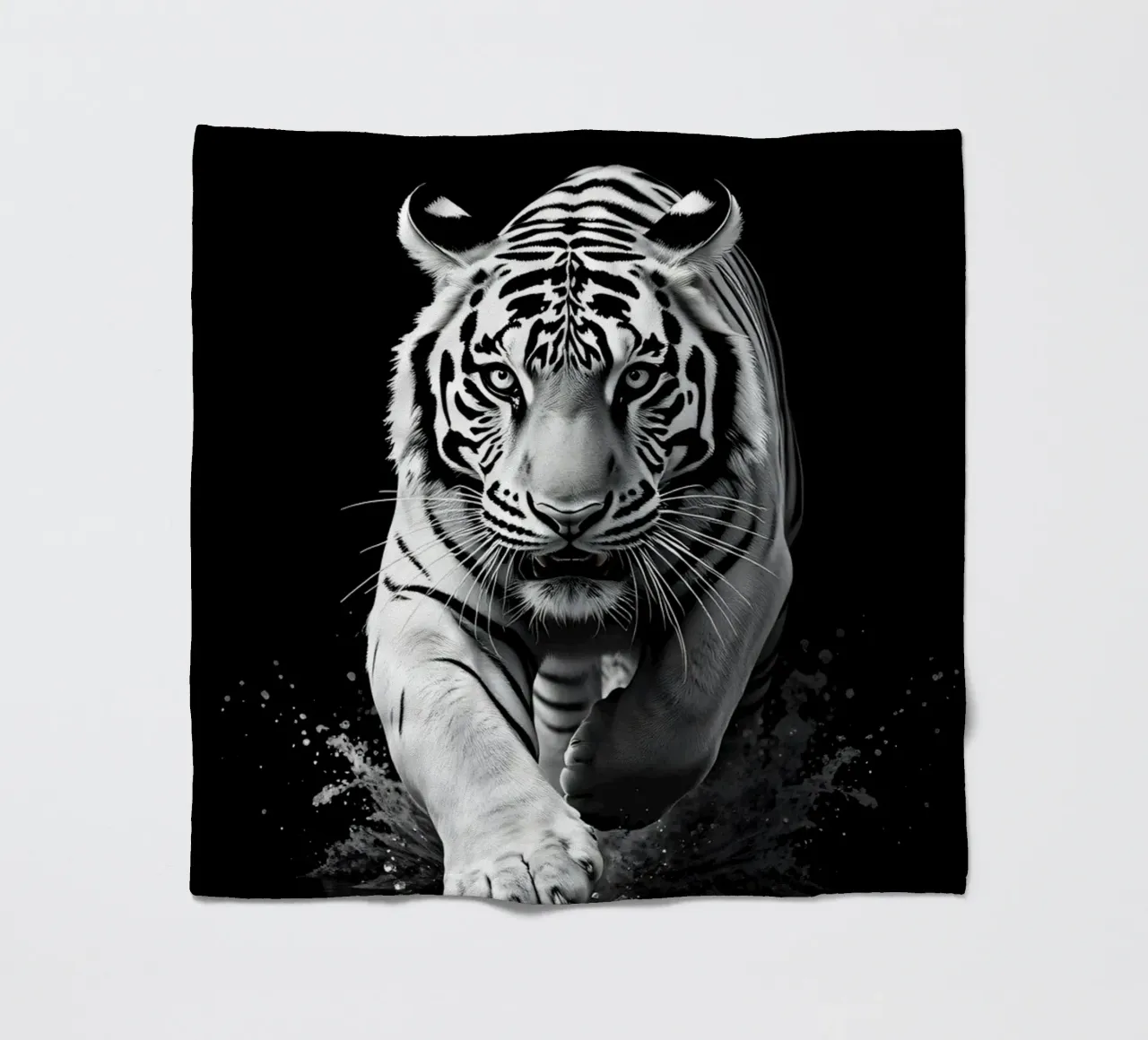 Majestic white tiger running through water fleece blanket by DesignDoodle