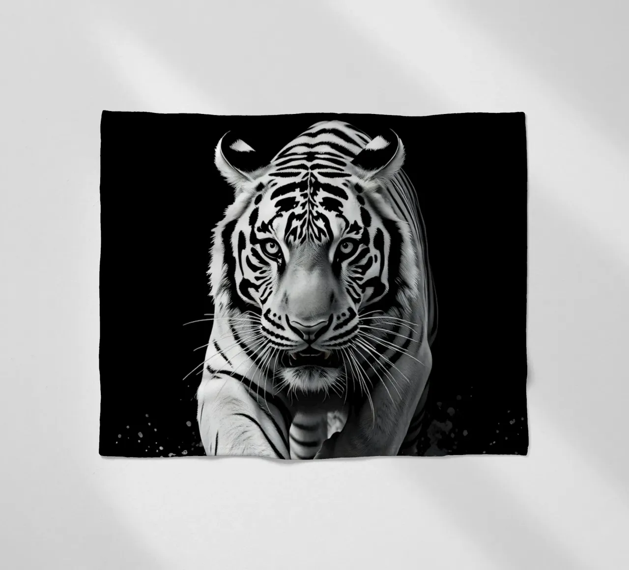 Majestic white tiger running through water fleece blanket by DesignDoodle