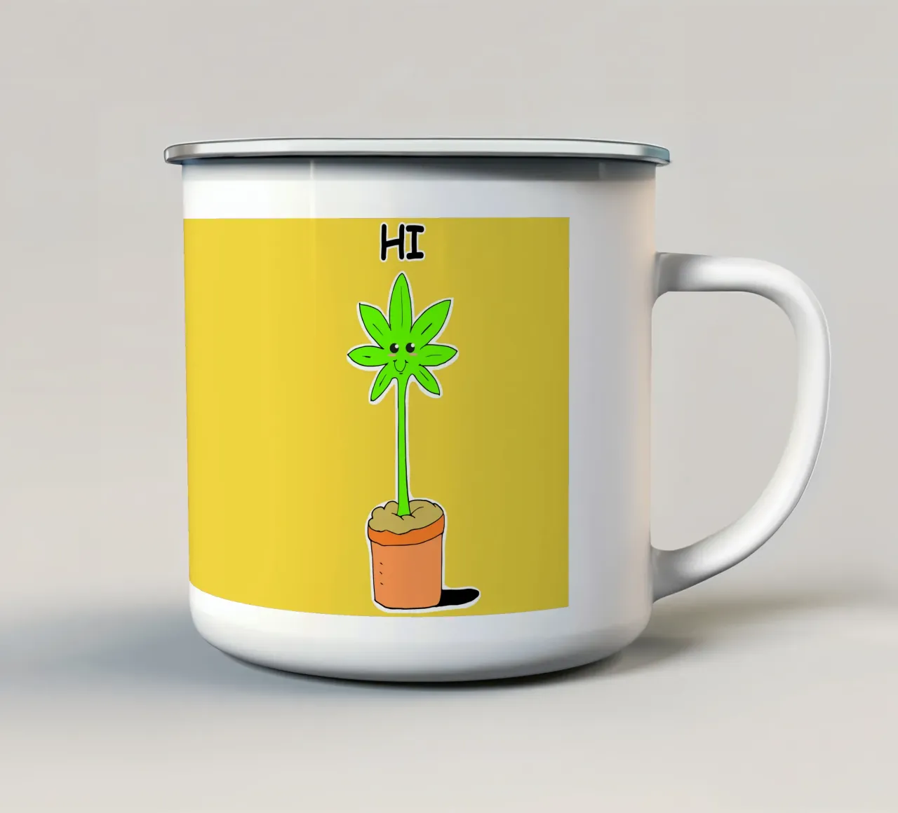 La simpatica pianta d'erba Kawaii dice Ciao Illustrazione tazza in smalto da sillyindustries