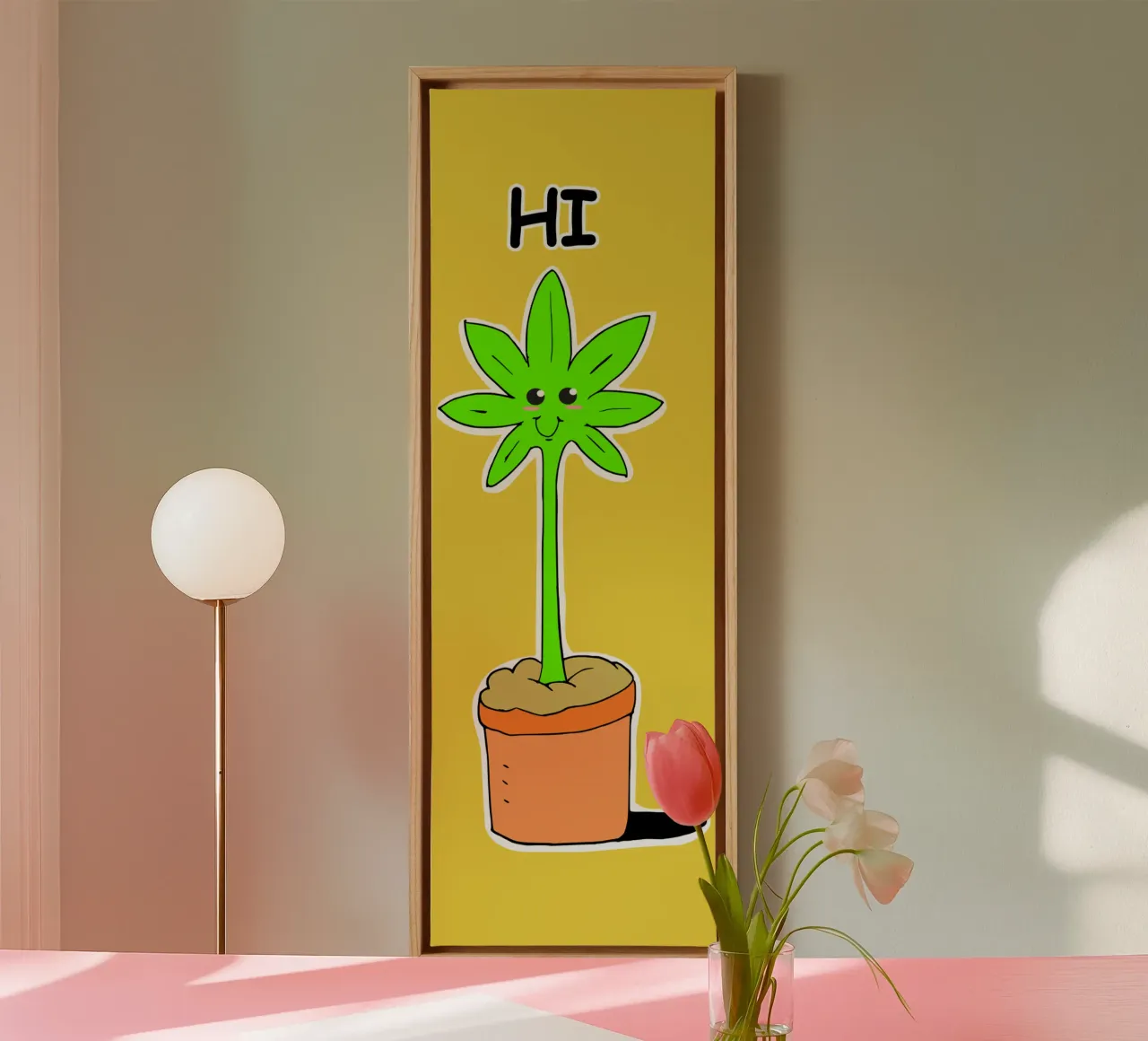 La simpatica pianta d'erba Kawaii dice Ciao Illustrazione tela con Cornice a cassetta da sillyindustries
