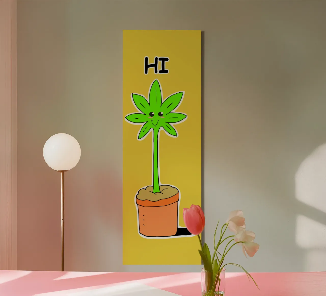 La simpatica pianta d'erba Kawaii dice Ciao Illustrazione tela con Cornice a cassetta da sillyindustries