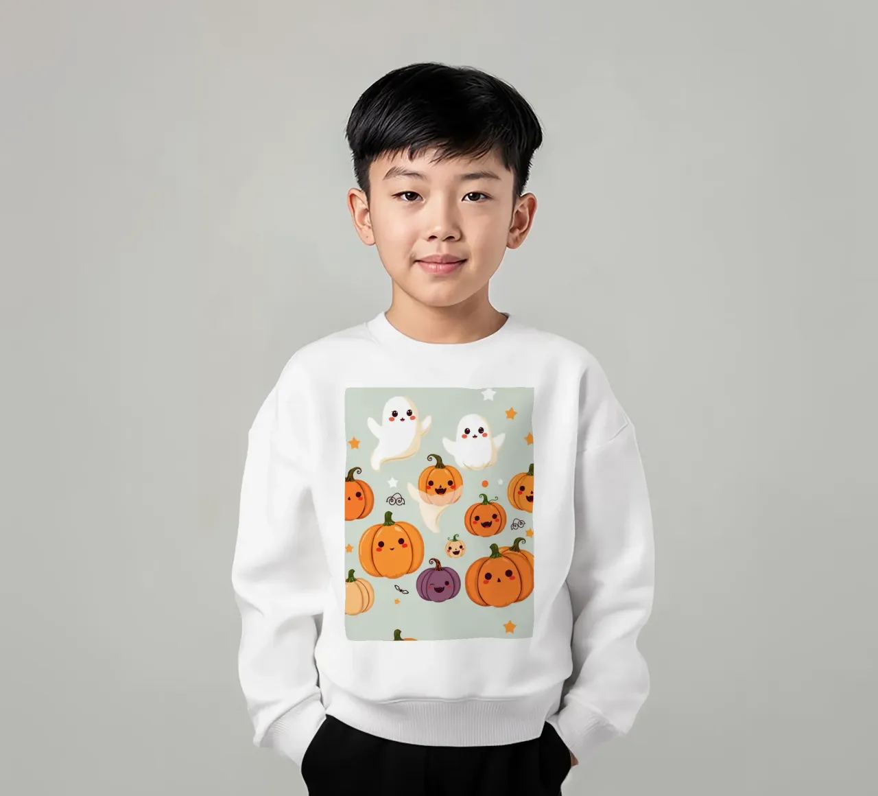 Simpatica illustrazione a tema Halloween con zucca sorridente felpa bambino da DesignDoodle