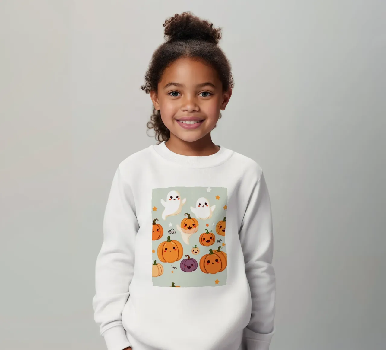 Simpatica illustrazione a tema Halloween con zucca sorridente felpa bambino da DesignDoodle