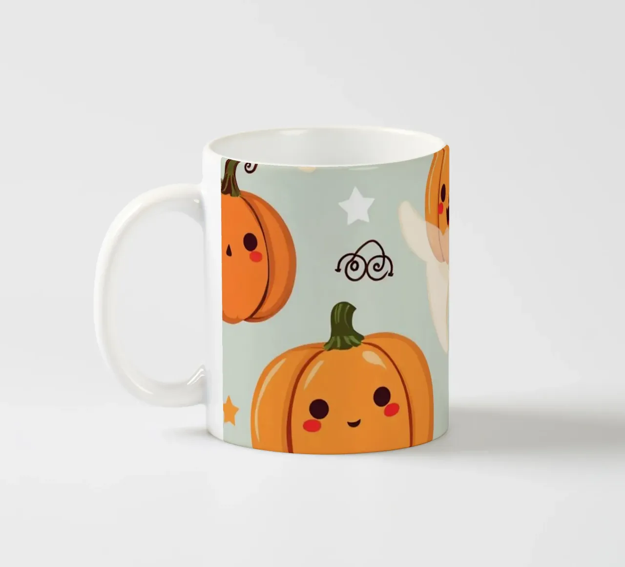 Simpatica illustrazione a tema Halloween con zucca sorridente tazza in ceramica da DesignDoodle
