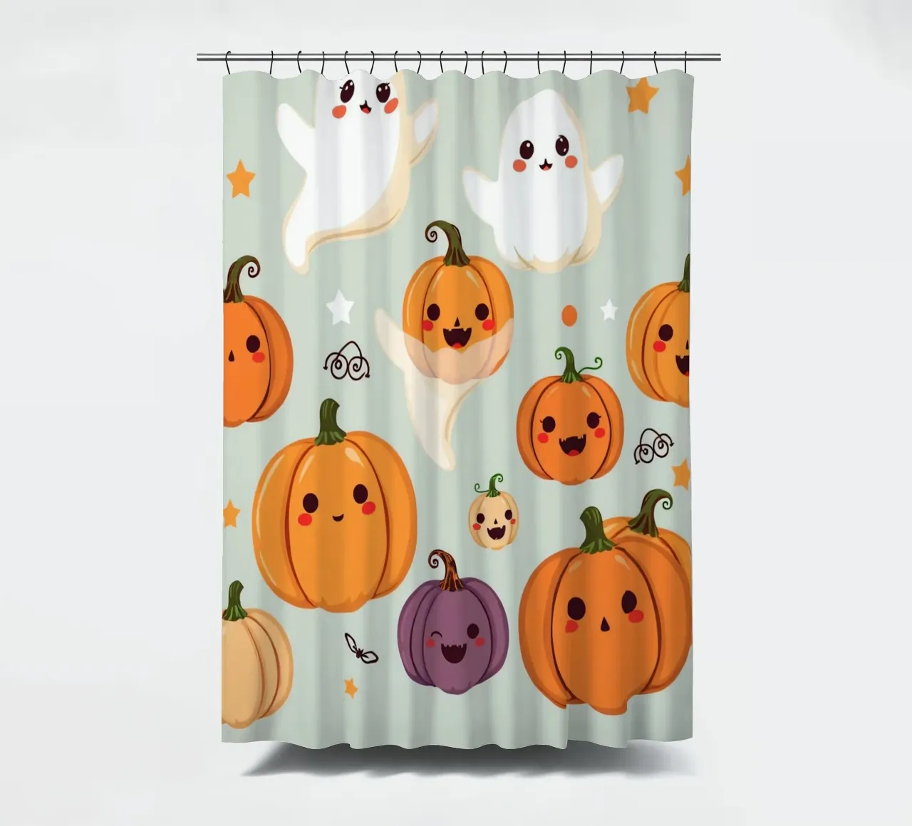 Simpatica illustrazione a tema Halloween con zucca sorridente tenda da doccia da DesignDoodle