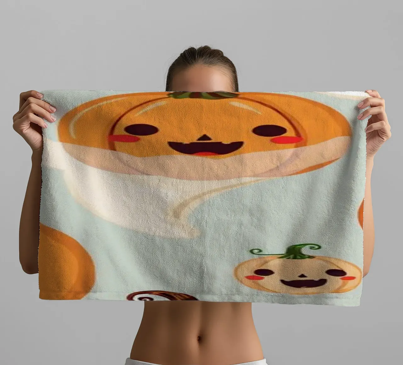 Simpatica illustrazione a tema Halloween con zucca sorridente asciugamano da bagno da DesignDoodle