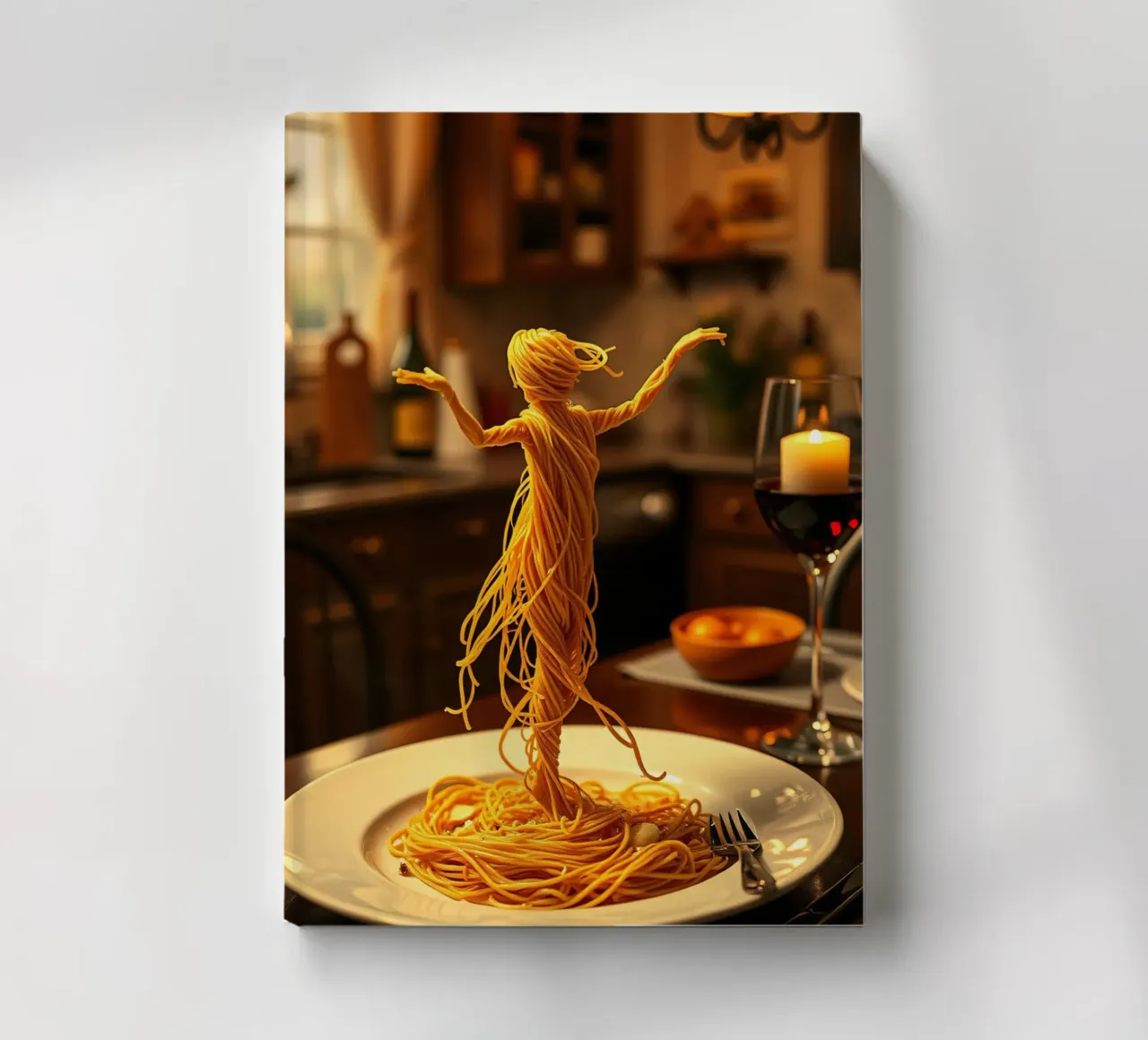 Sculpture créative en pâtes d'une danseuse sur une assiette à dîner carnet de notes de DesignDoodle