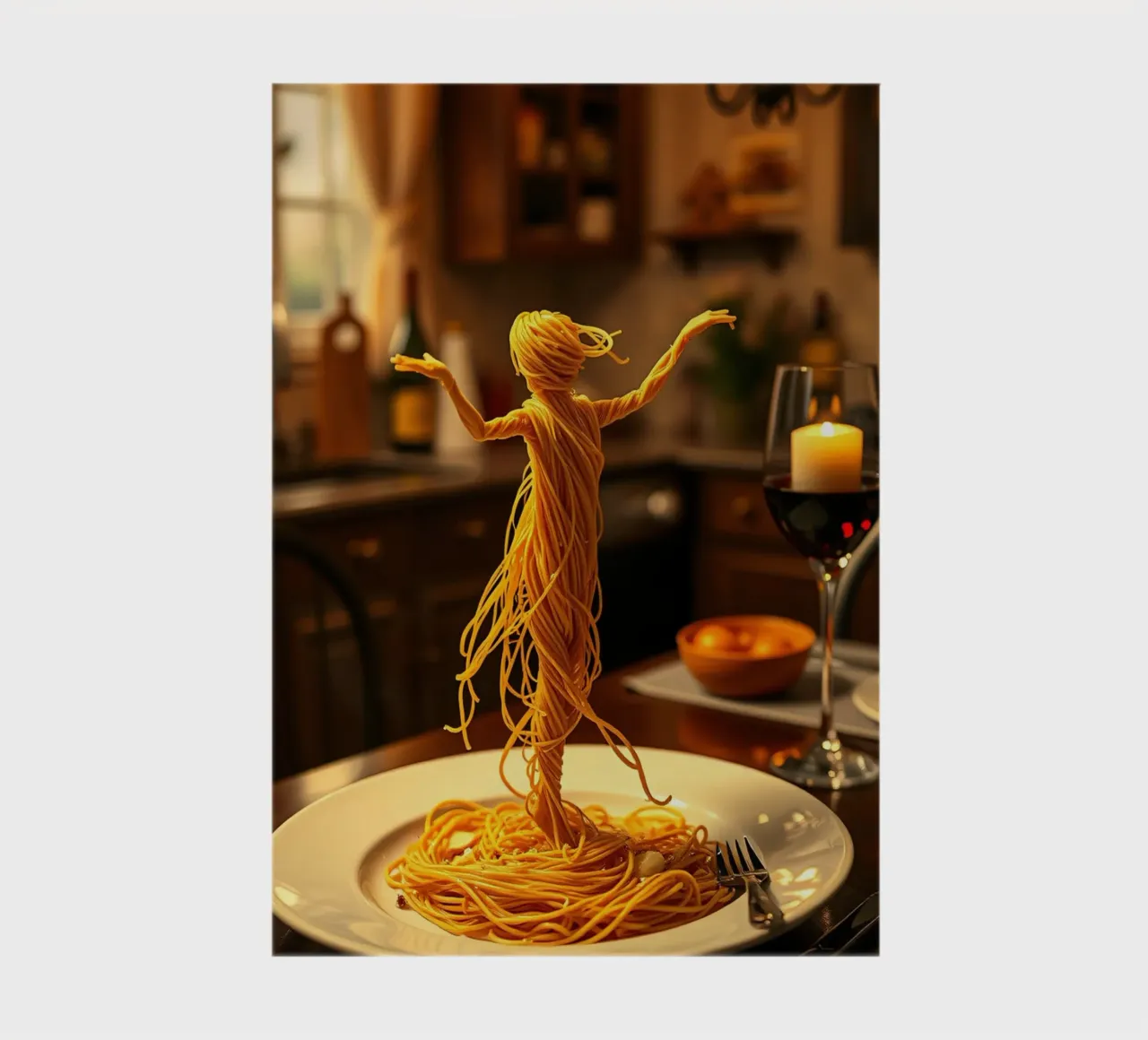 Sculpture créative en pâtes d'une danseuse sur une assiette à dîner carnet de notes de DesignDoodle