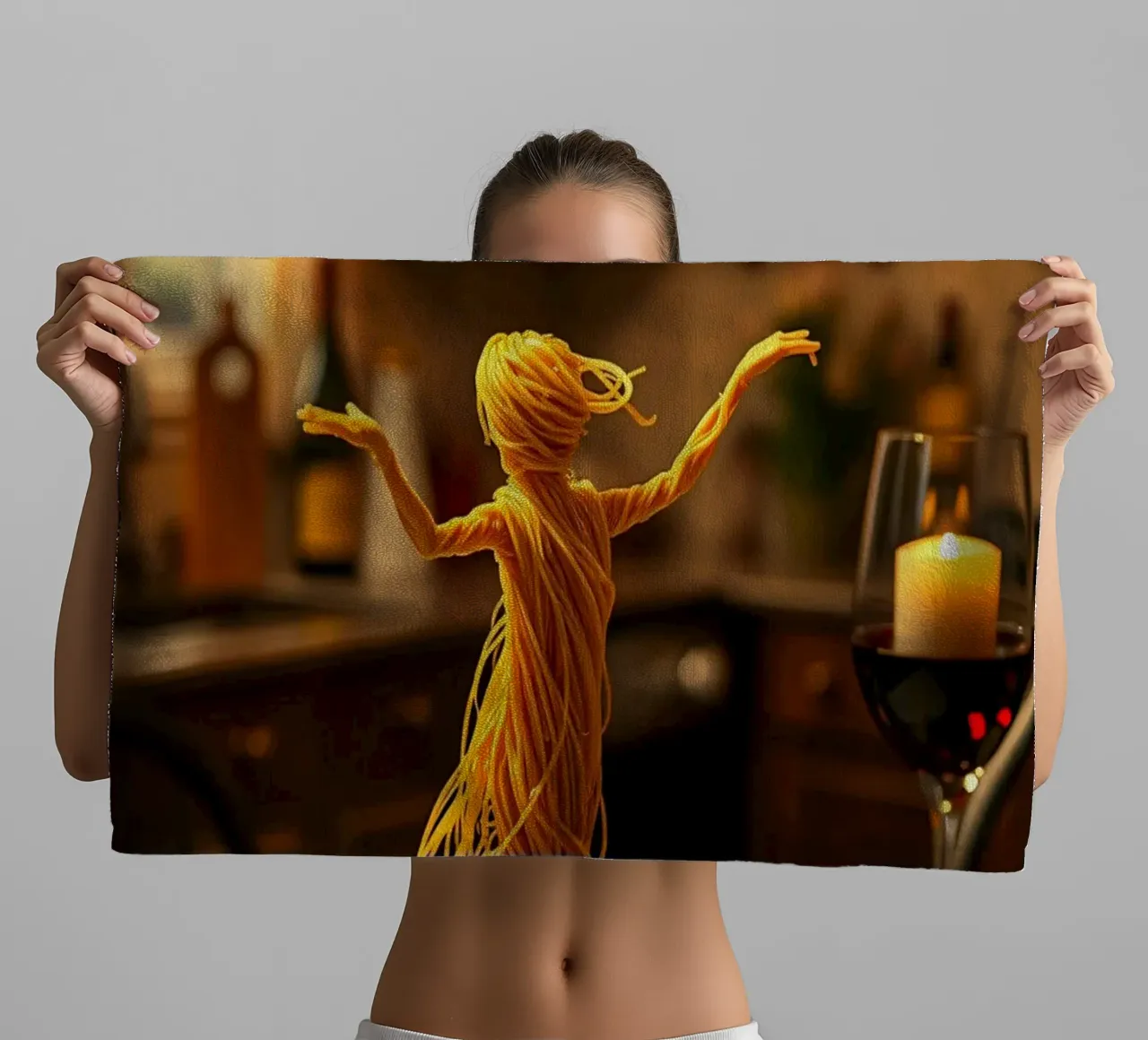 Scultura di pasta creativa di una ballerina su un piatto da pranzo asciugamano da bagno da DesignDoodle